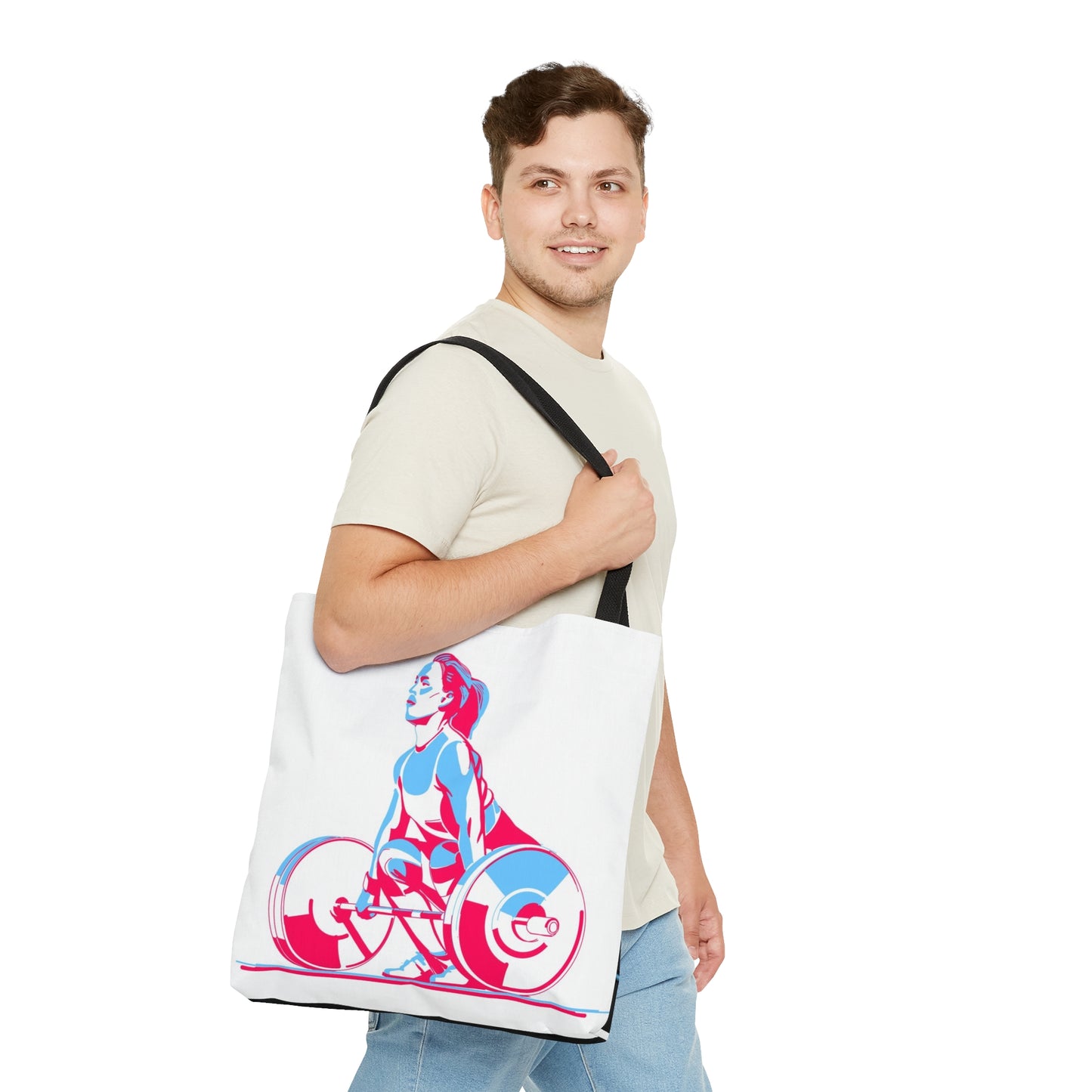 AOP Tote Bag the woman weightlifter doing lift big weight Gym