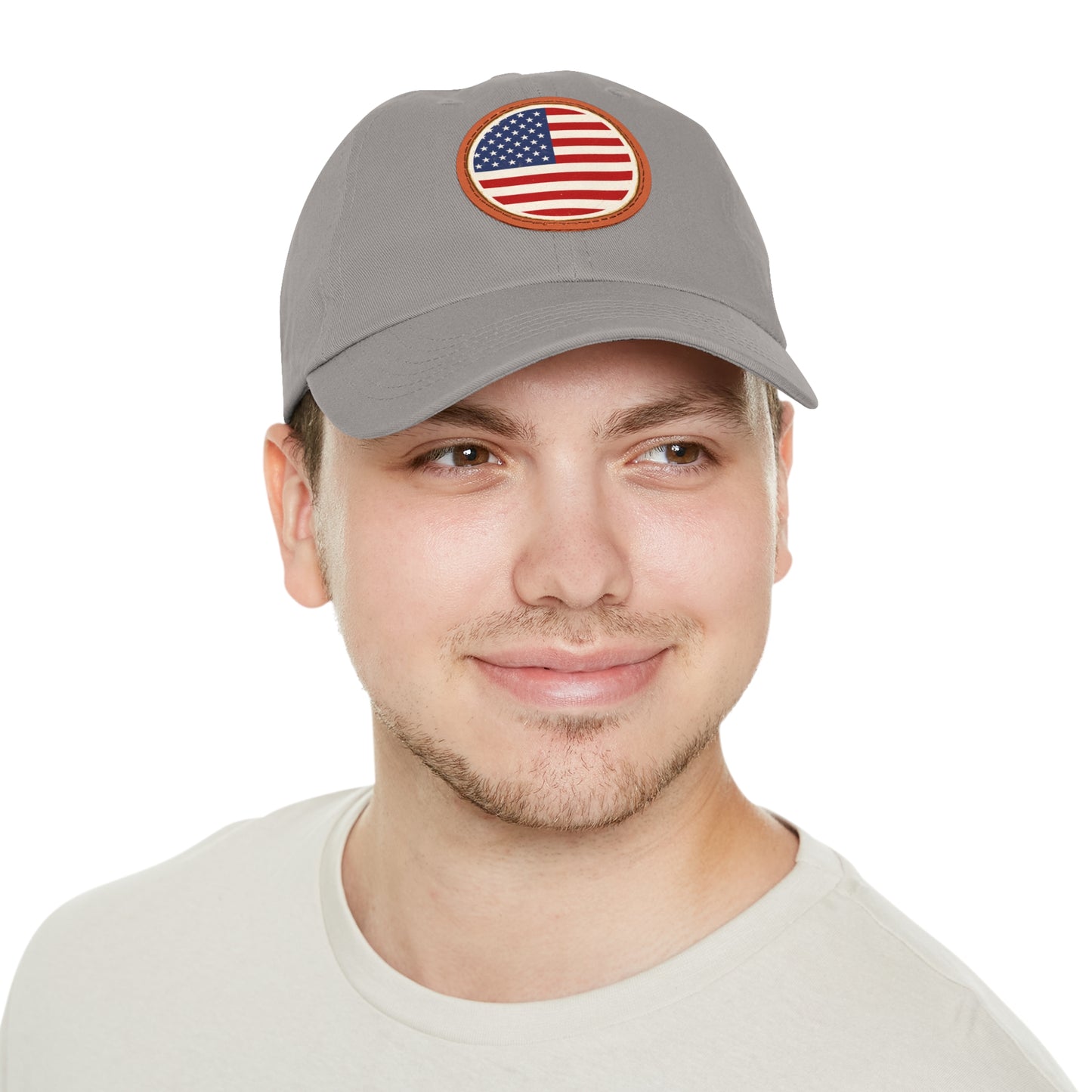 Dad Hat with Leather Patch (Round) Vintage Round United States of America Flag