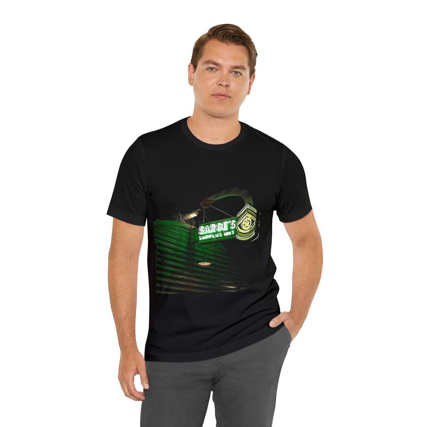 Unisex Jersey Short Sleeve Tee Painting of Disneyland Surge's Surplus Hut DCA