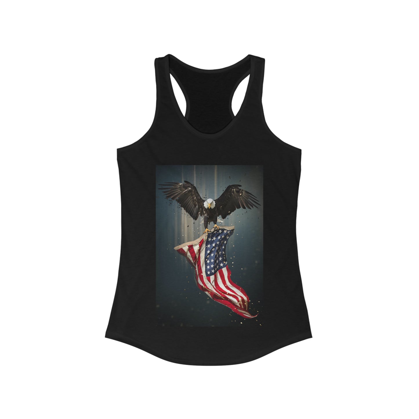 Women's Ideal Racerback Tank American Bald Eagle flying of america with flag