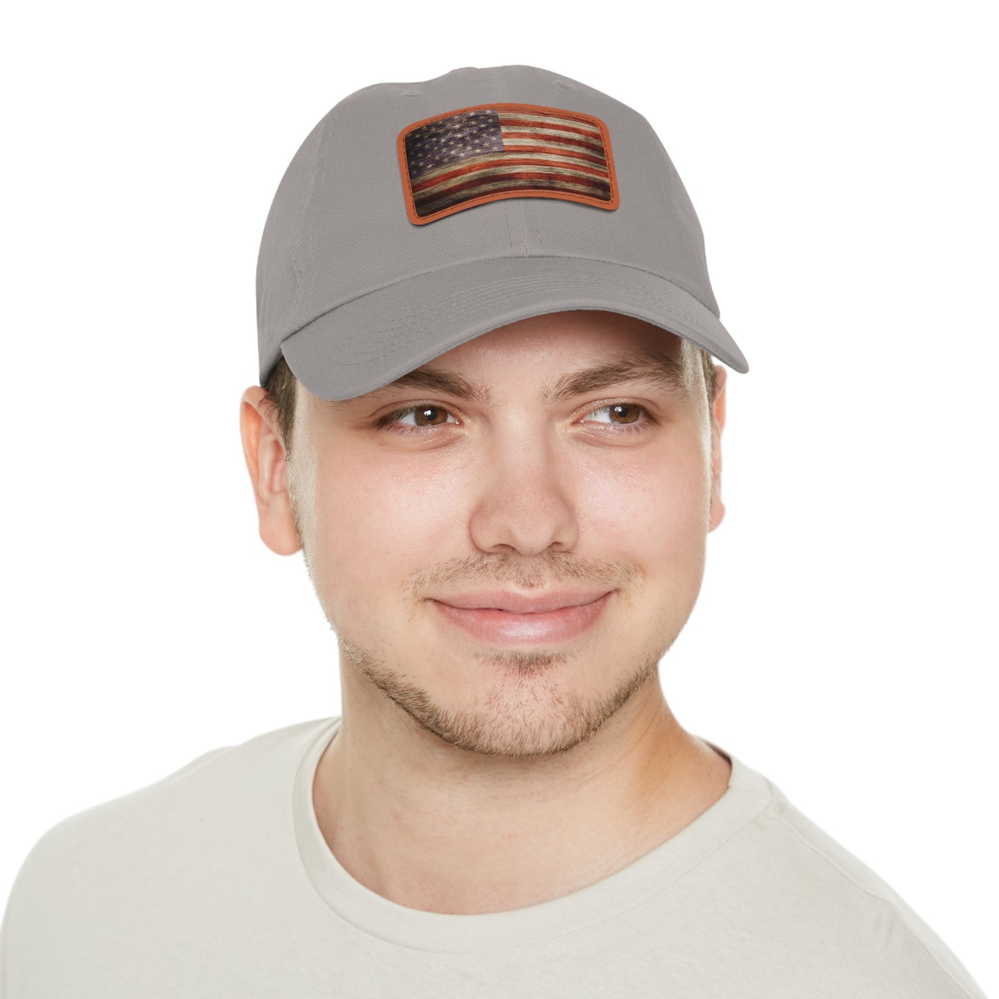 Dad Hat with Leather Patch (Rectangle) Worn vintage American flag