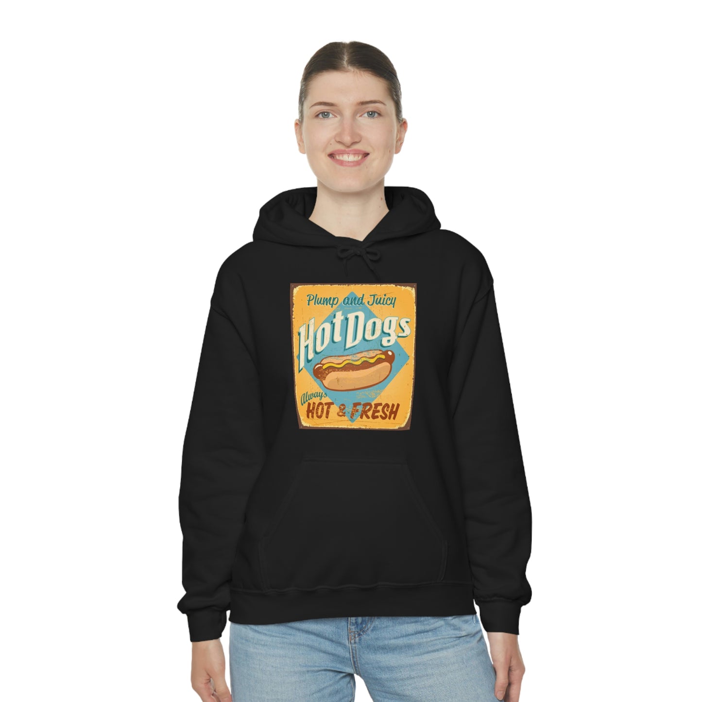 Unisex Heavy Blend™ Hooded Sweatshirt Vintage tin Sign ~ Hot dogs