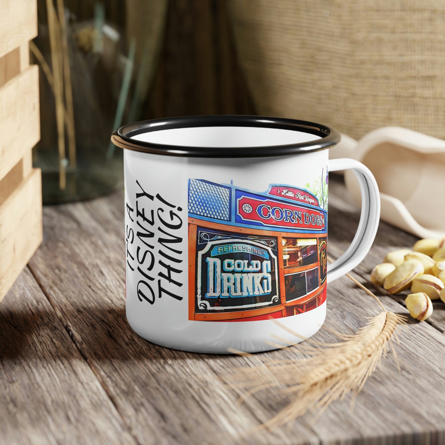 A Enamel Camp Cup Disneyland ~Little Red Wagon Corn Dogs~ It's A Disney Thing!