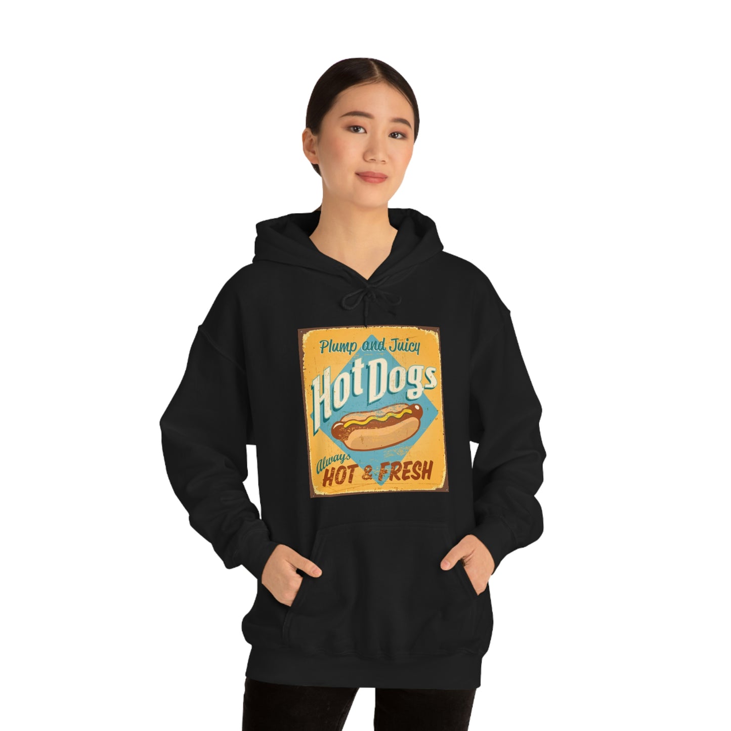 Unisex Heavy Blend™ Hooded Sweatshirt Vintage tin Sign ~ Hot dogs