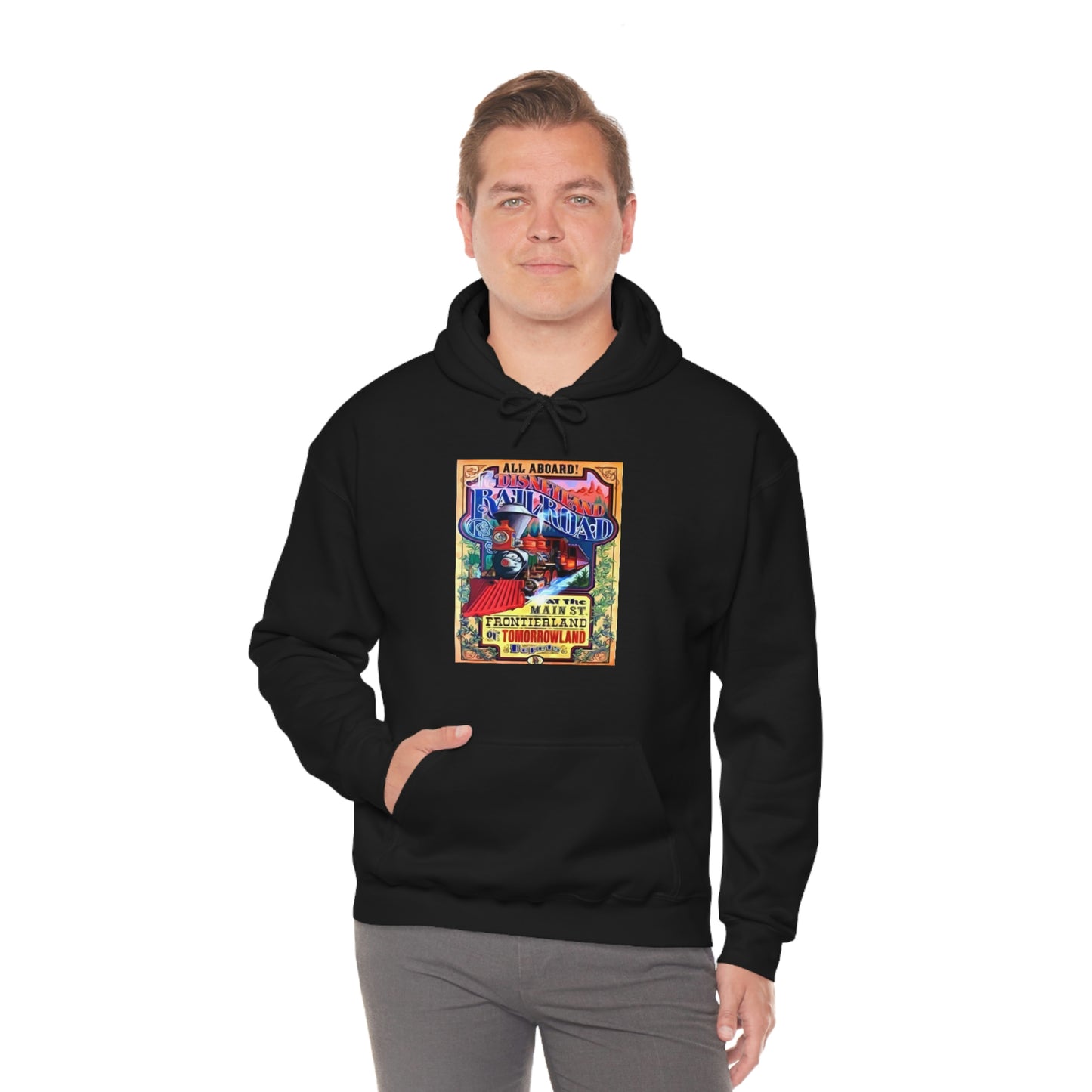 Unisex Heavy Blend Hooded Sweatshirt DISNEYLANDS RAILROAD VINTAGE Poster