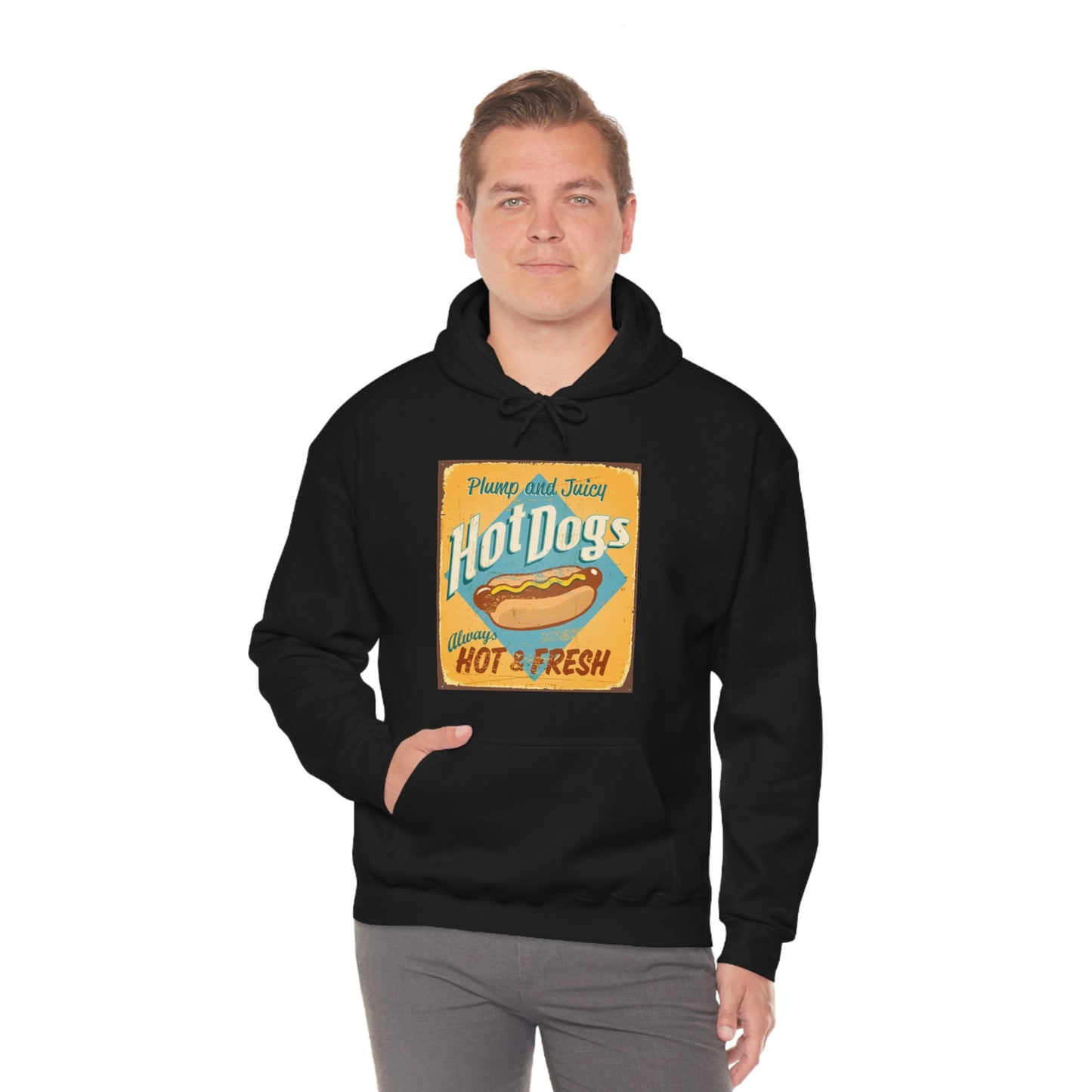 Unisex Heavy Blend™ Hooded Sweatshirt Vintage tin Sign ~ Hot dogs