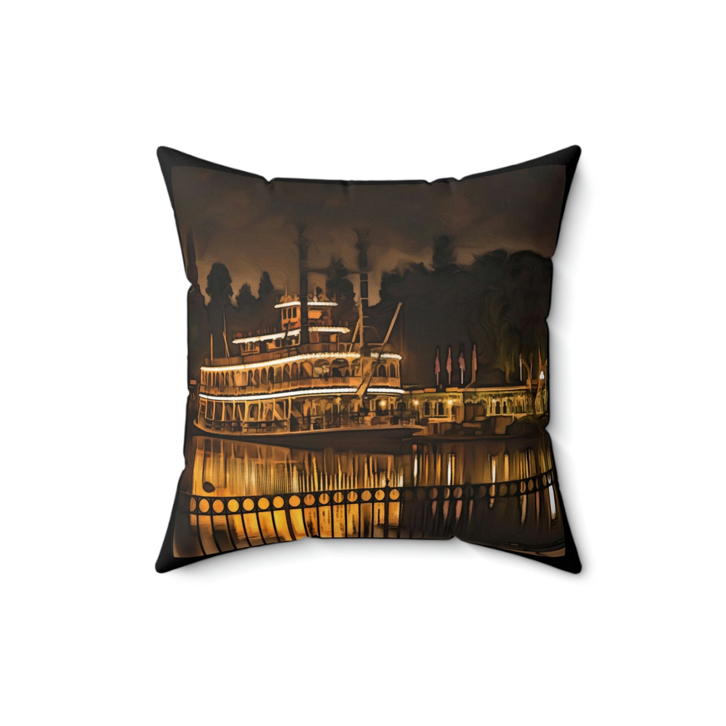 Spun Polyester Square Pillow Disneyland ~Mark Twain Riverboat~ Ride