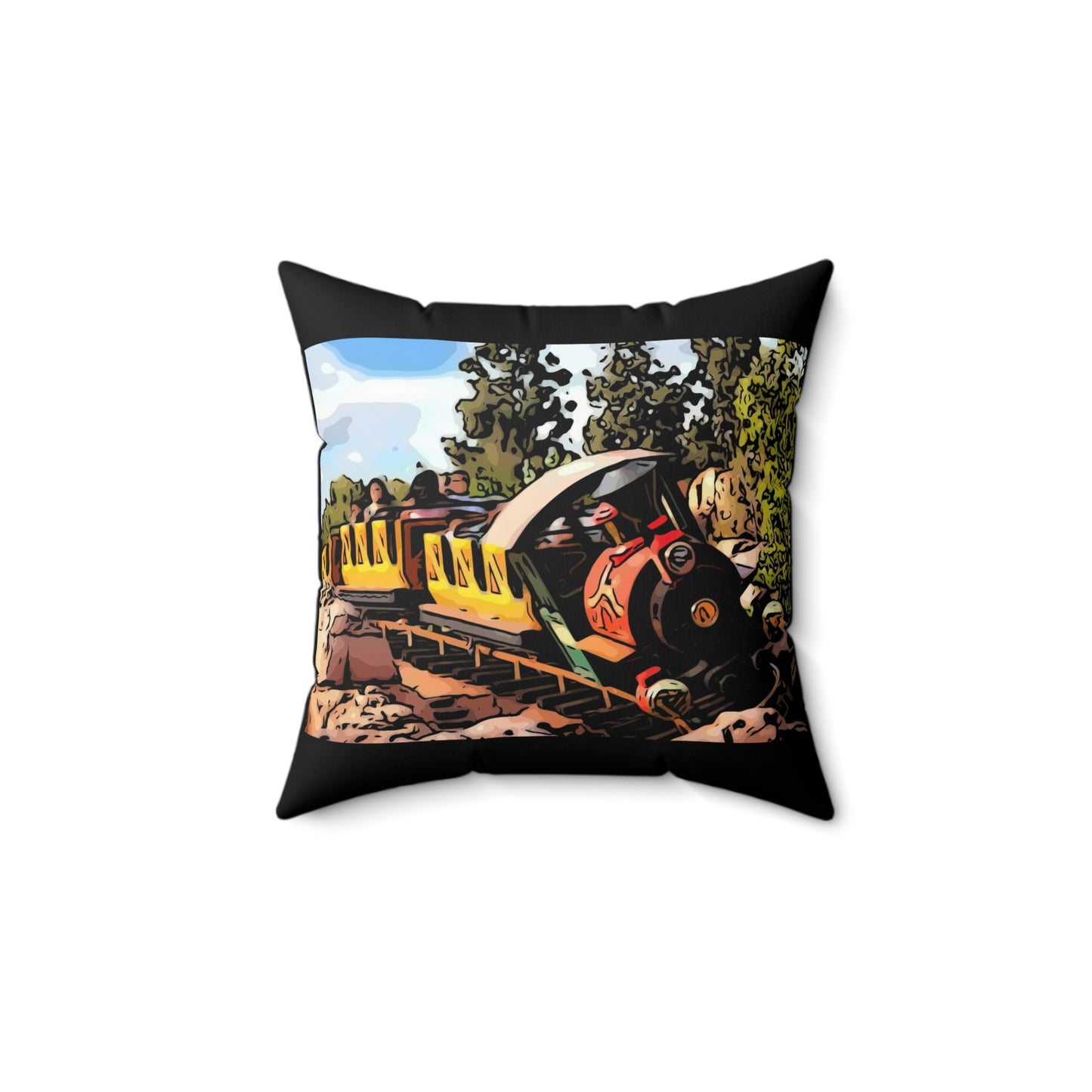 Spun Polyester Square Pillow Disneyland ~Big Thunder Mountain~ Train Ride