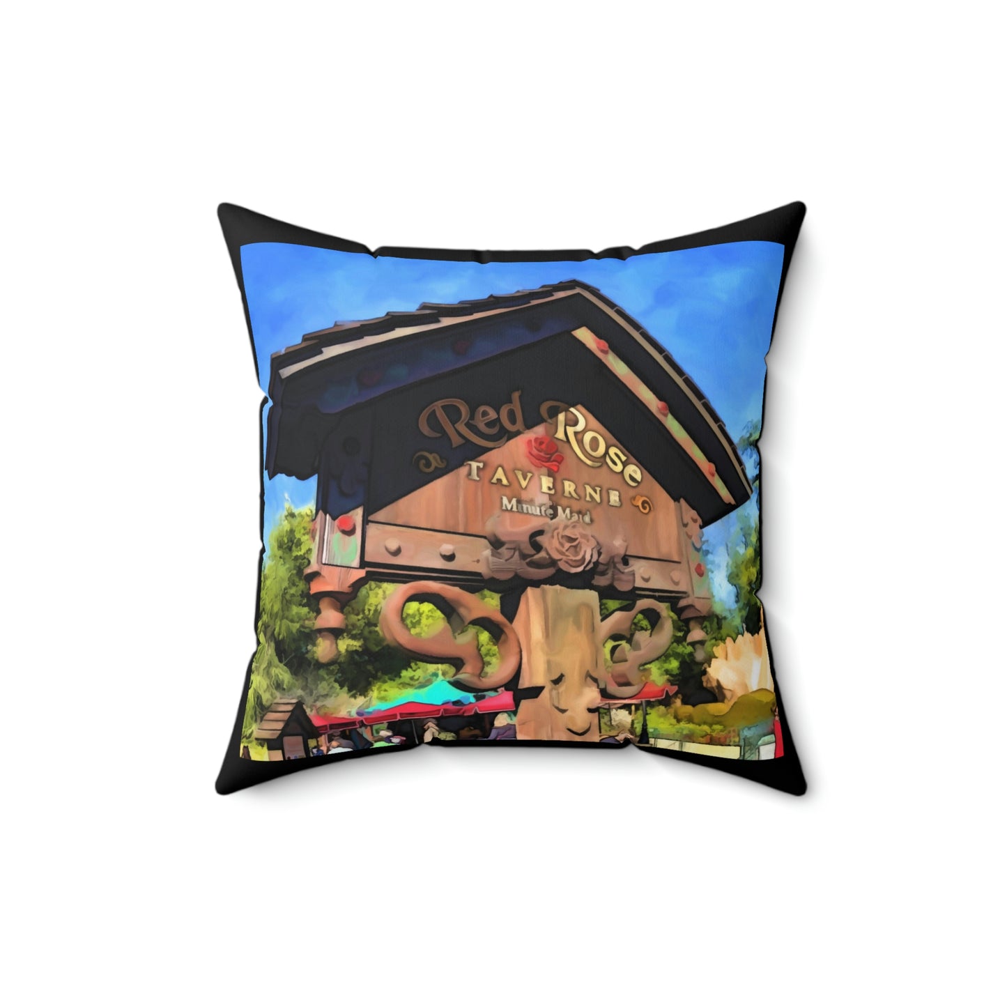 Spun Polyester Square Pillow Disneyland ~Red Rose Tavern~ Restaurant