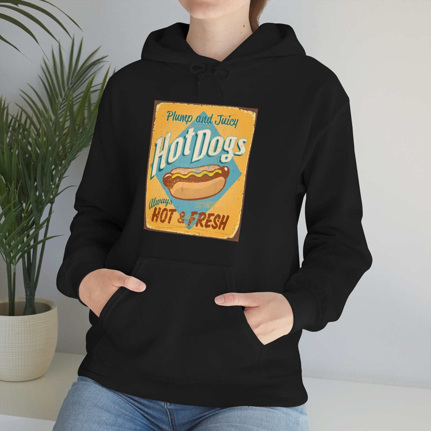 Unisex Heavy Blend™ Hooded Sweatshirt Vintage tin Sign ~ Hot dogs