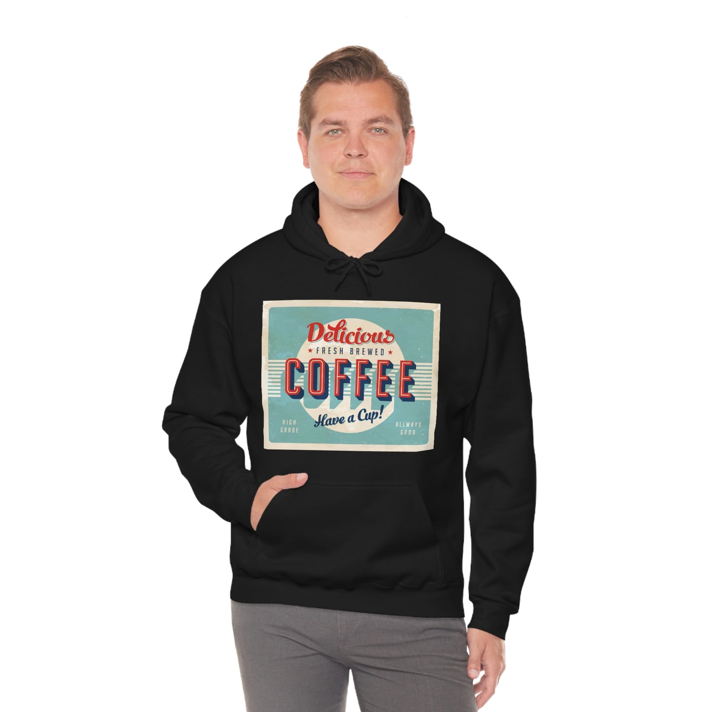 Unisex Heavy Blend™ Hooded Sweatshirt Vintage sign - Fresh Brewed Coffee