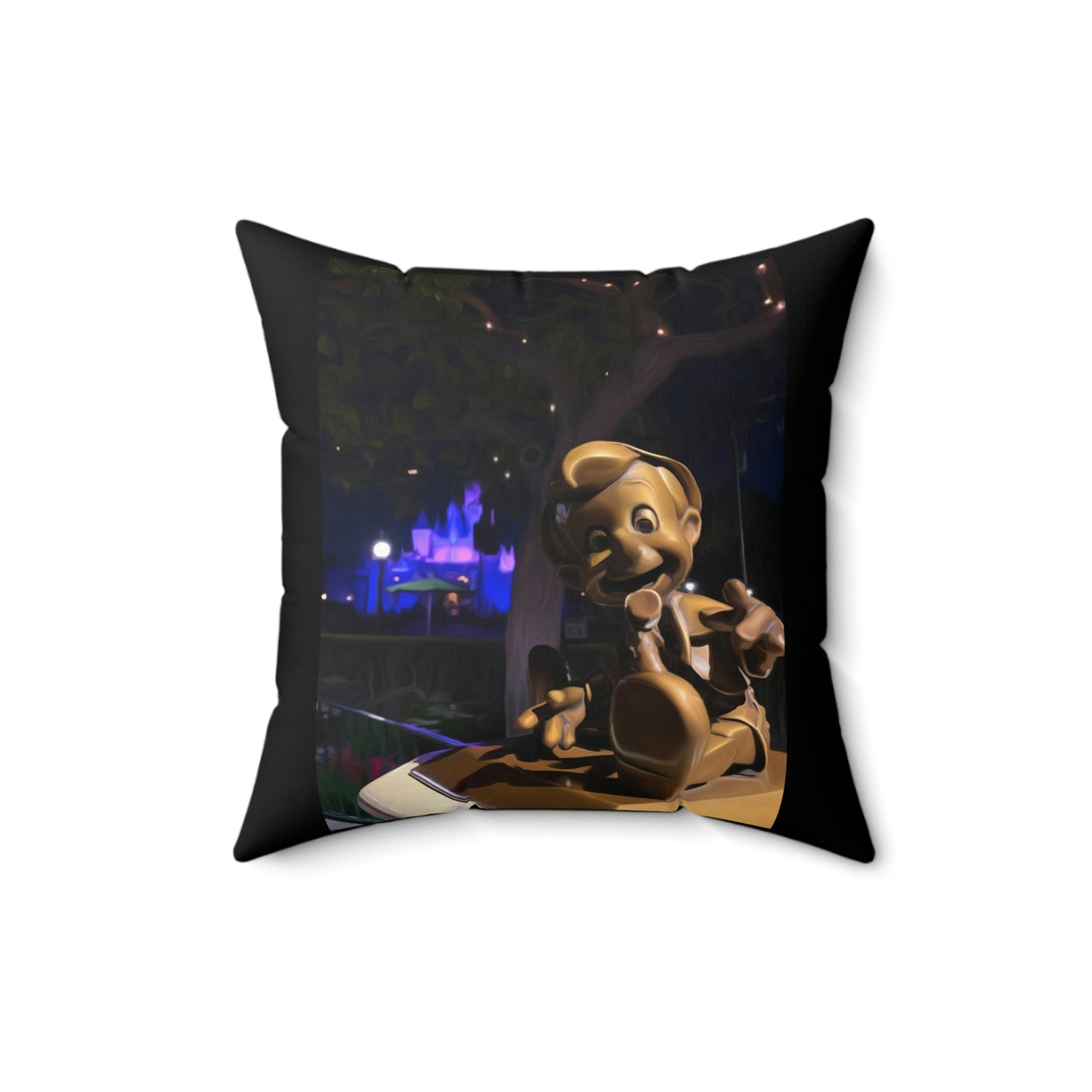 Spun Polyester Square Pillow Disneyland ~Pinocchio Statue ~ Main Street