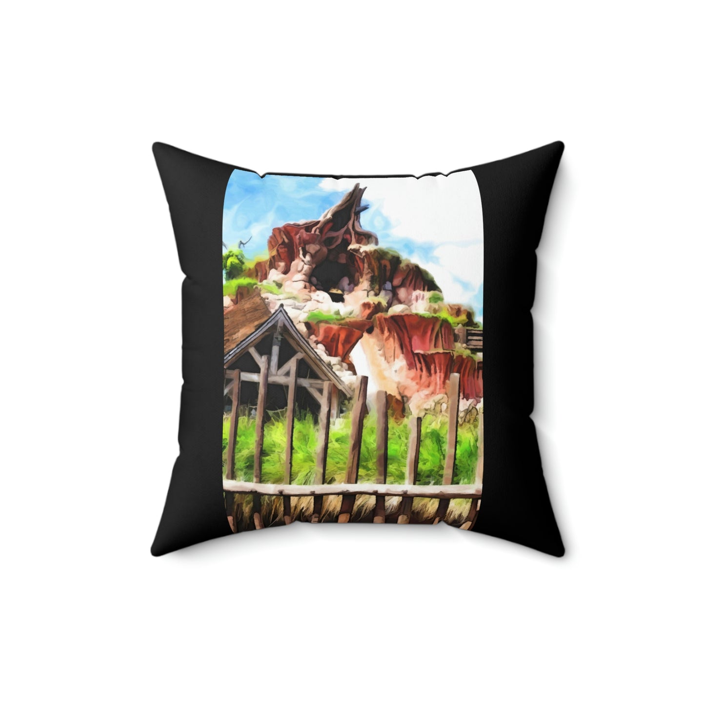Spun Polyester Square Pillow Disneyland ~Splash Mountain~ log Ride