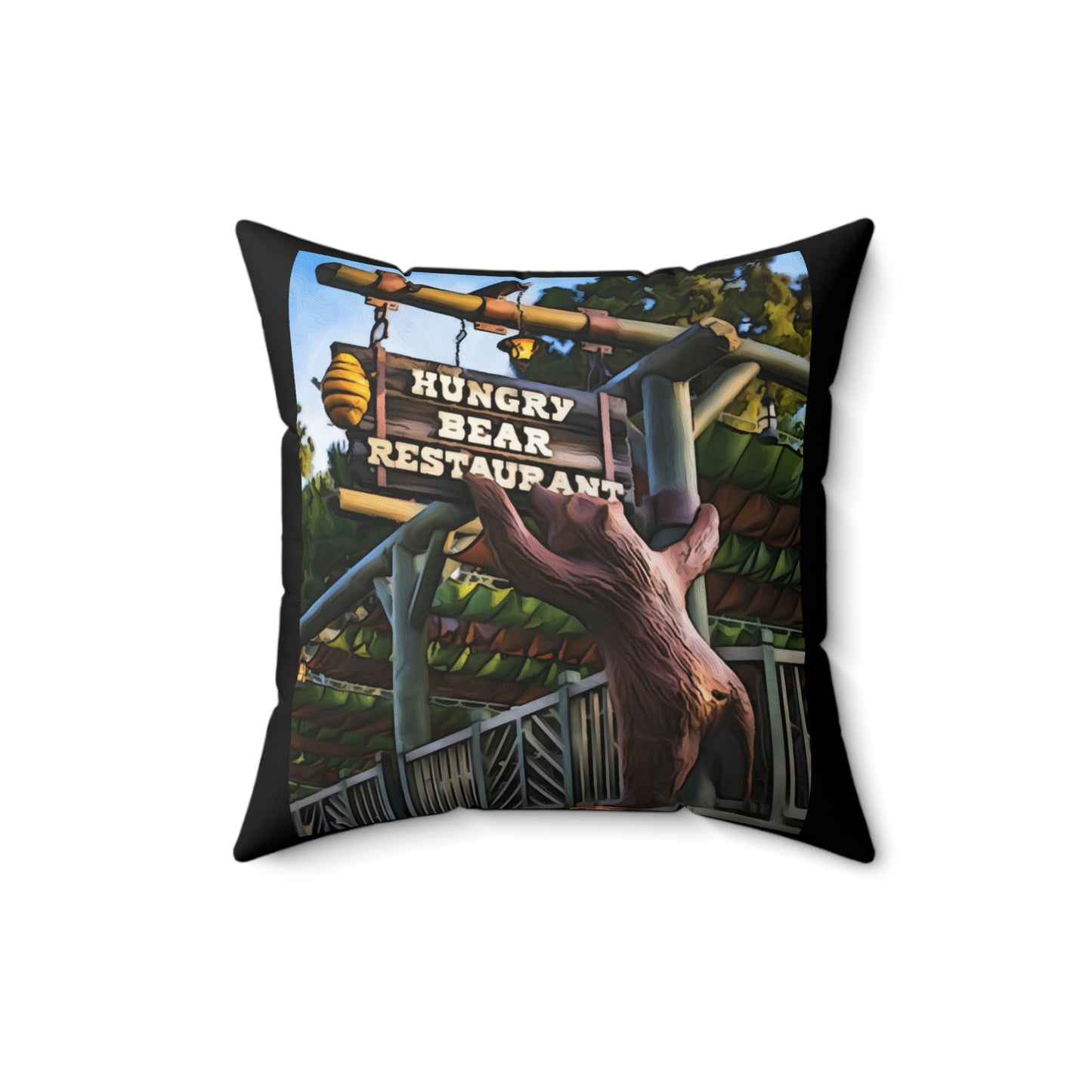 Spun Polyester Square Pillow Disneyland ~The Hunger Bear~ Restaurant