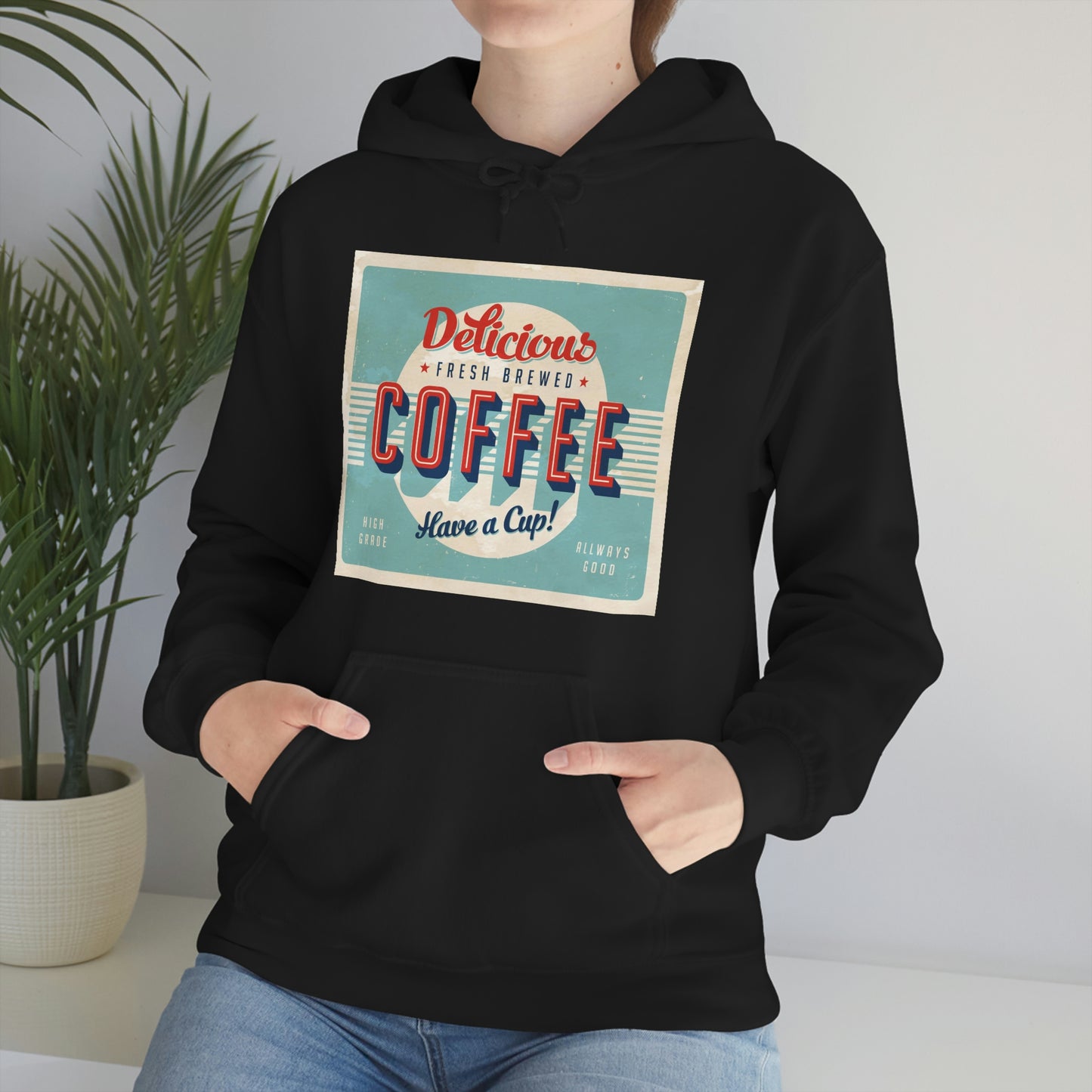 Unisex Heavy Blend™ Hooded Sweatshirt Vintage sign - Fresh Brewed Coffee