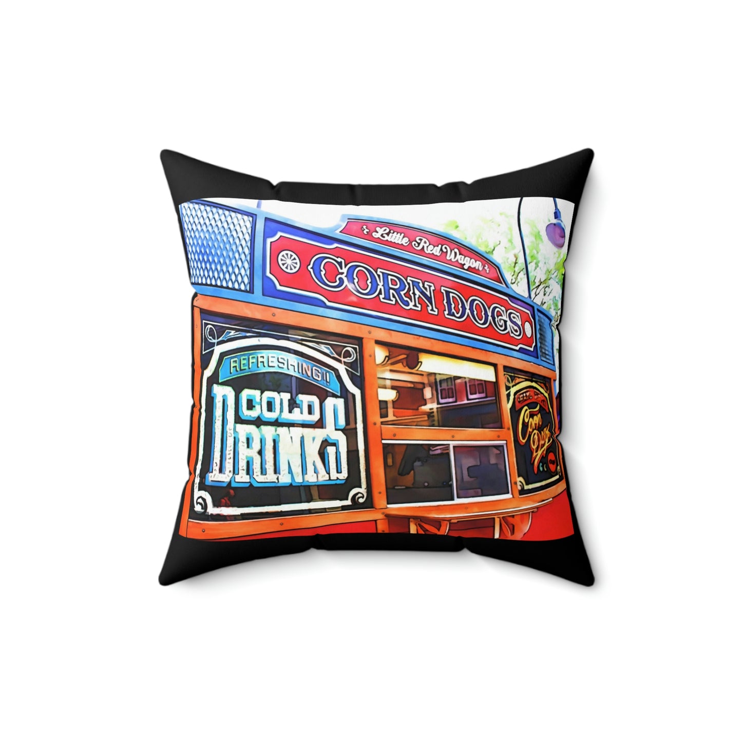 Spun Polyester Square Pillow Disneyland ~Little Red Wagon~ Corn Dog~ Food