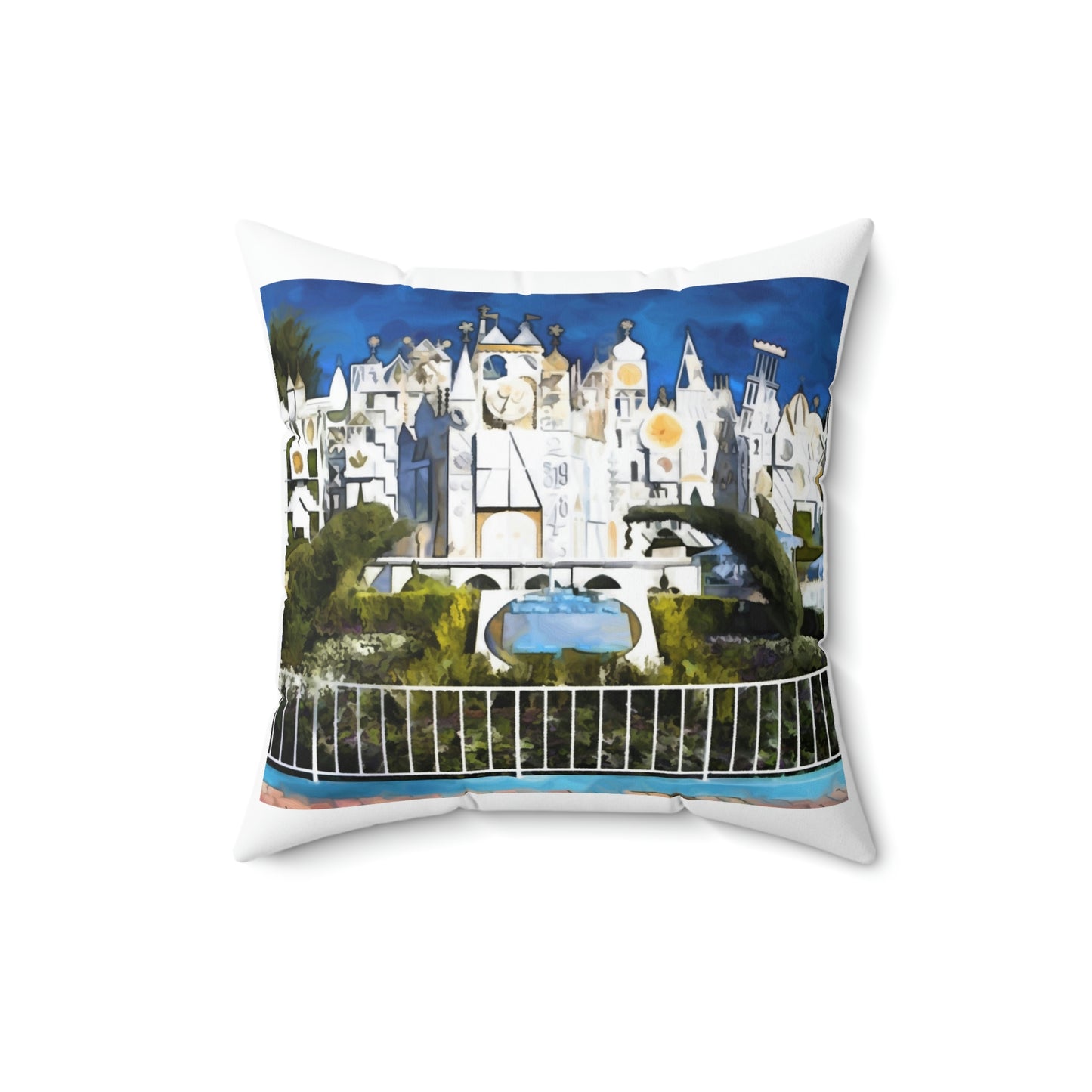 Spun Polyester Square Pillow Disneyland ~It's The small World~ Ride