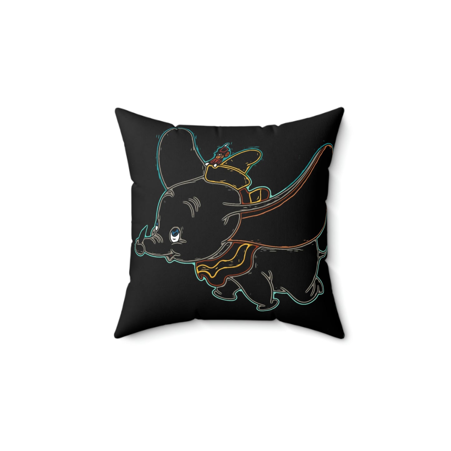 Spun Polyester Square Pillow Disney Dumbo Flying