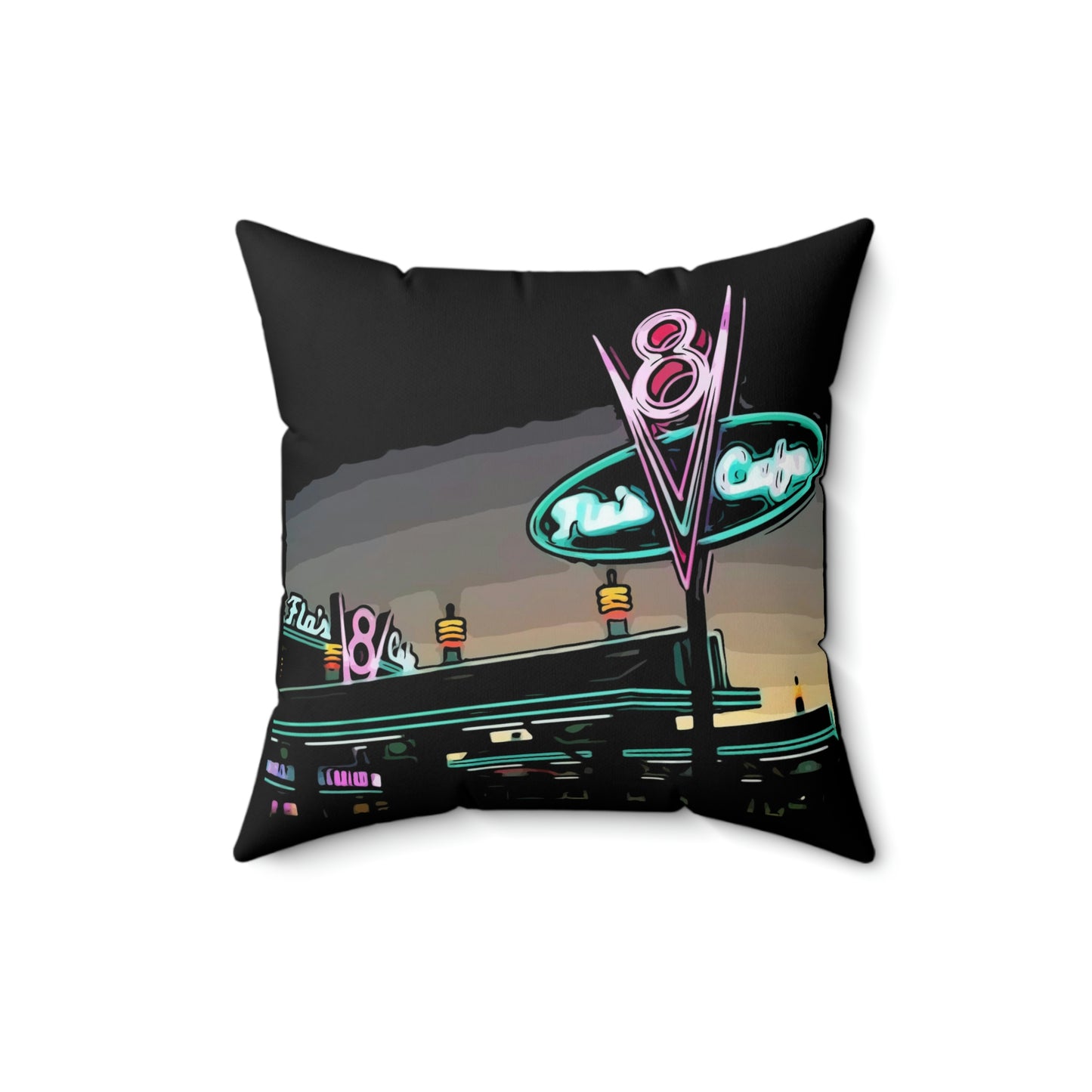Spun Polyester Square Pillow Disneyland ~Flo's V8~ Restaurant