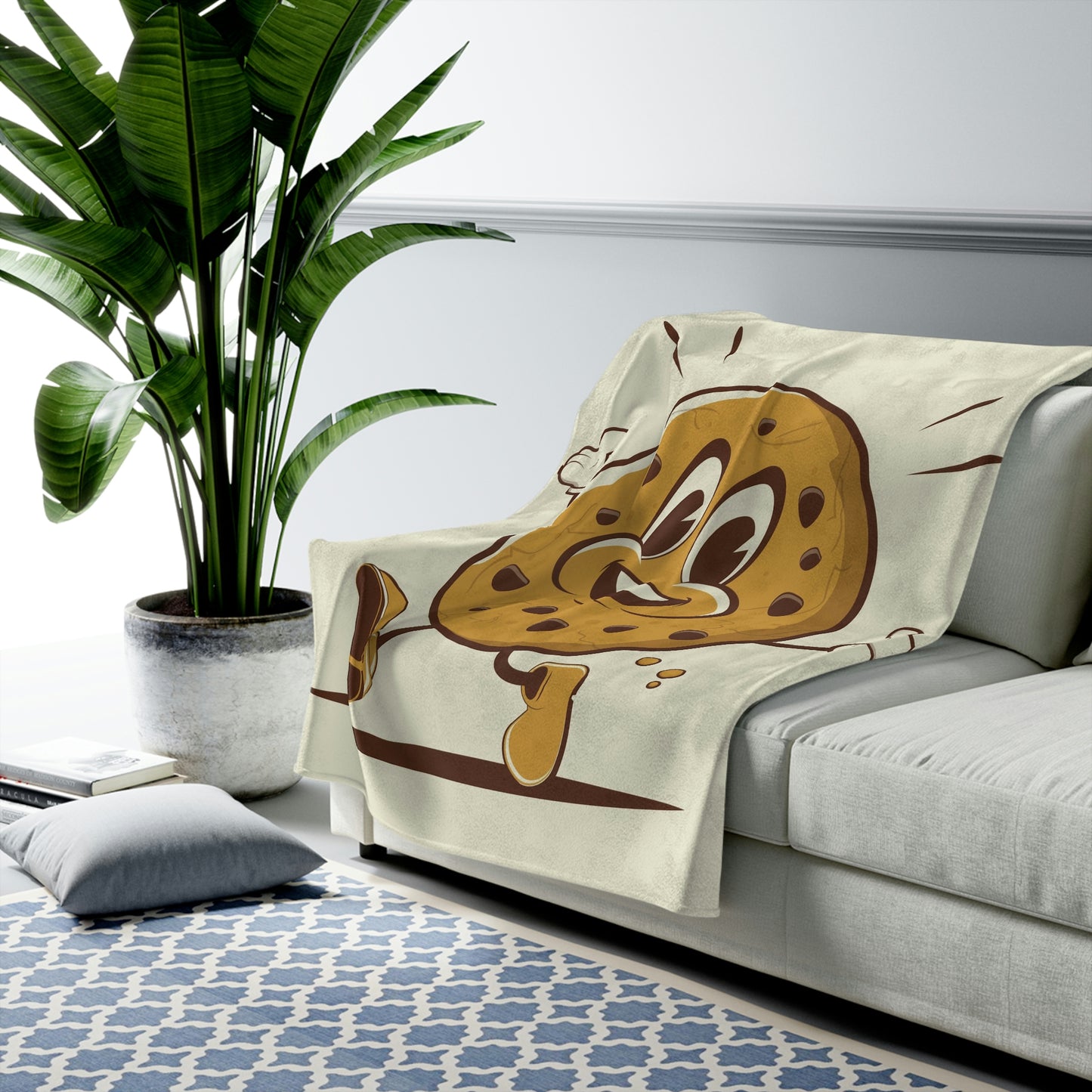 Velveteen Plush Blanket funny retro cartoon illustration of a cookie