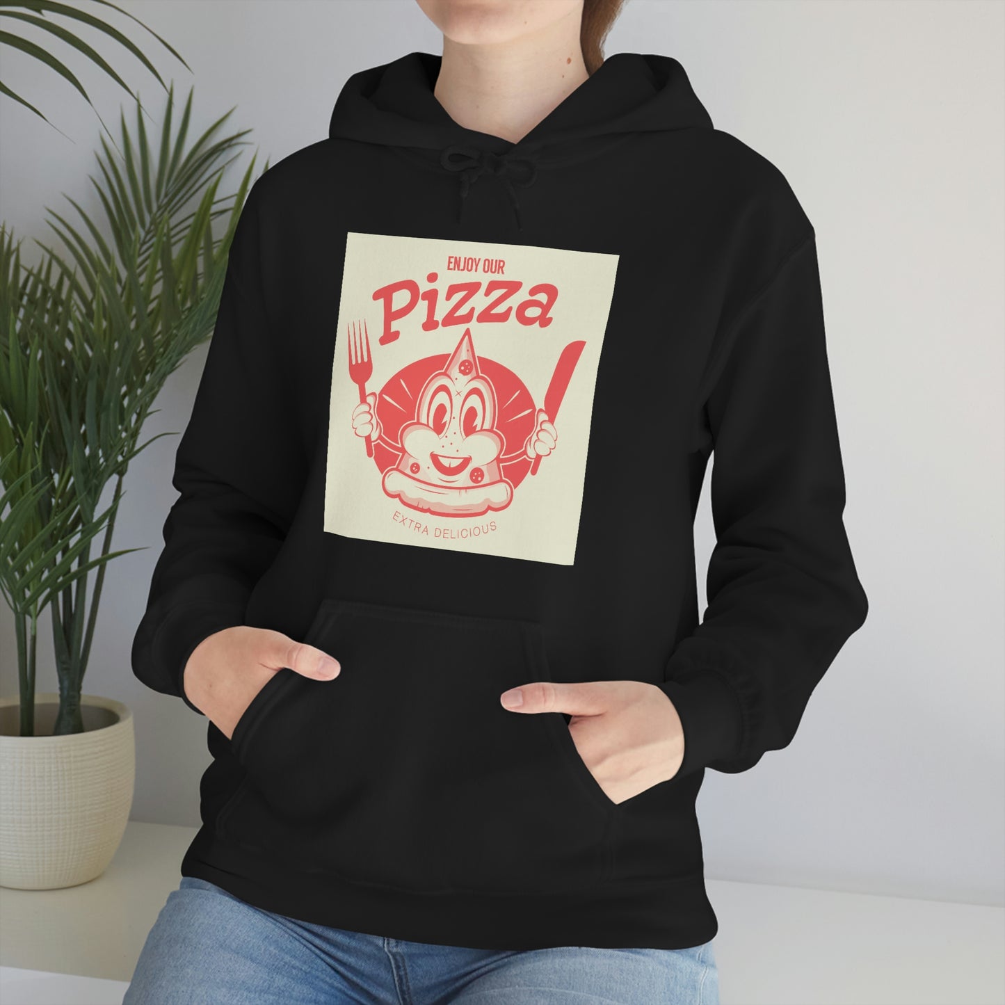 Unisex Heavy Blend™ Hooded Sweatshirt funny pizza logo in retro style