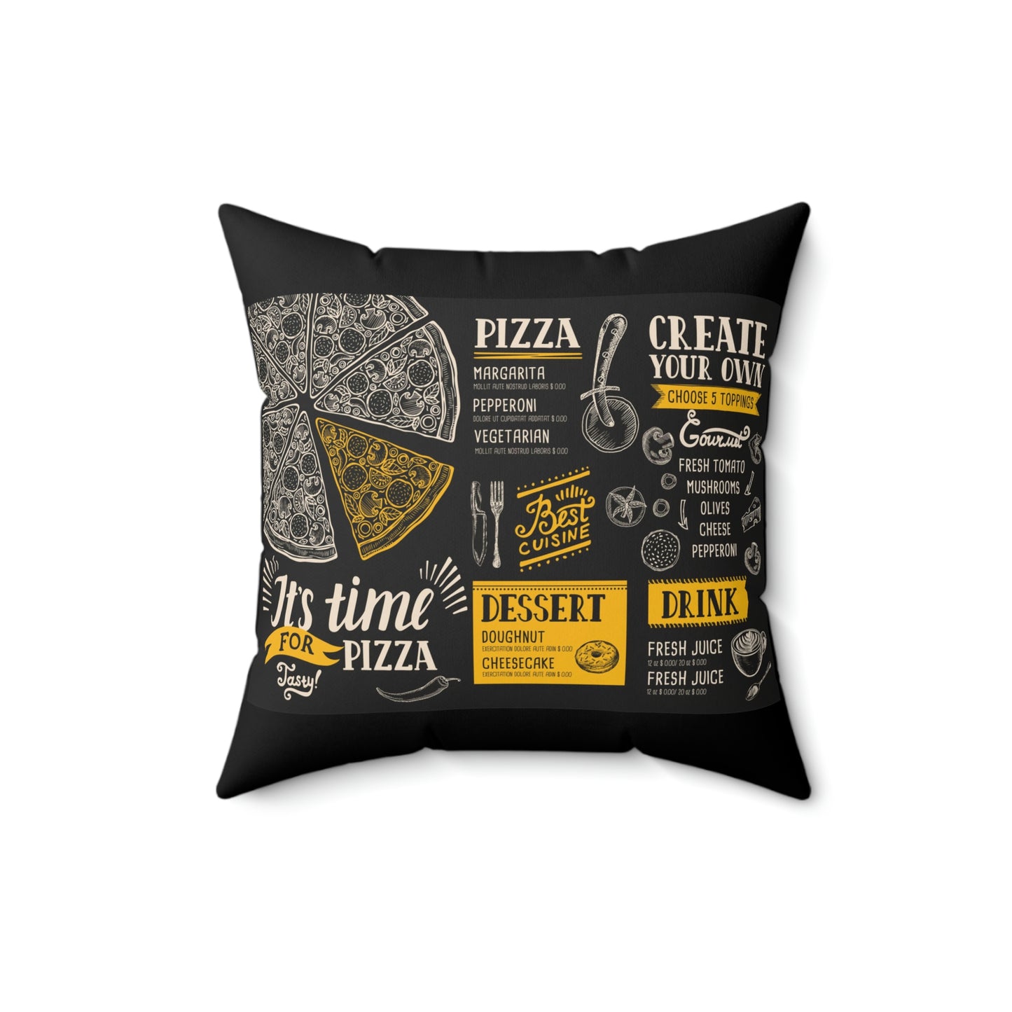 Spun Polyester Square Pillow ~ It's Time for Pizza