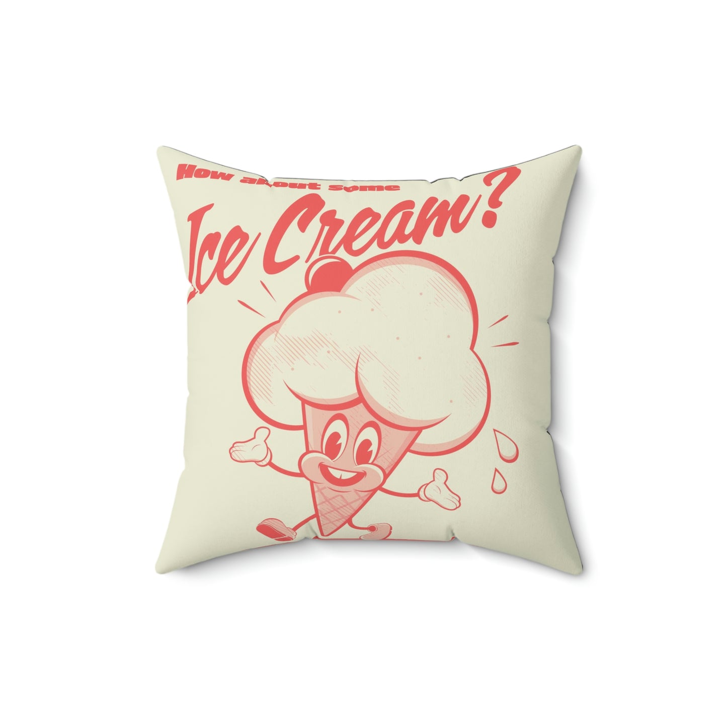 Spun Polyester Square Pillow retro cartoon illustration happy ice cream cone