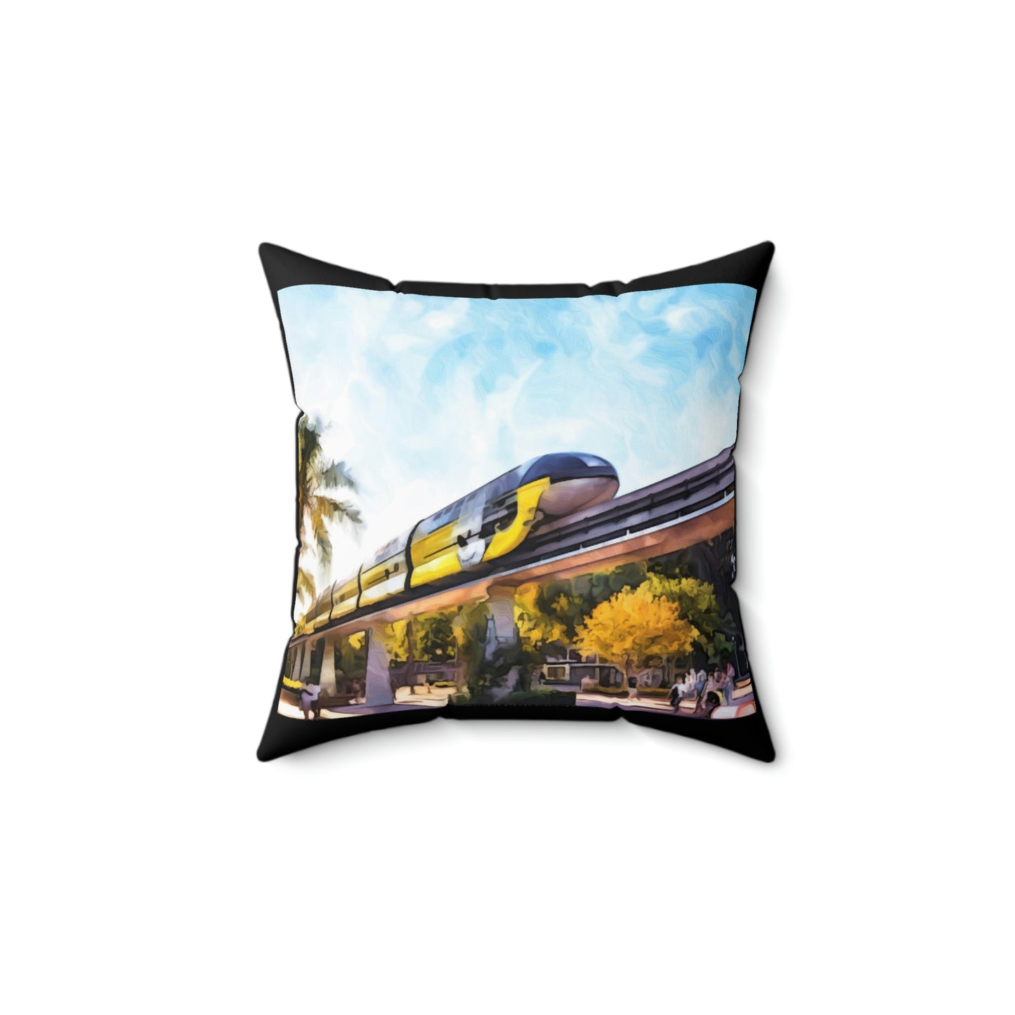 Spun Polyester Square Pillow Disneyland ~MonoRail ~ Ride