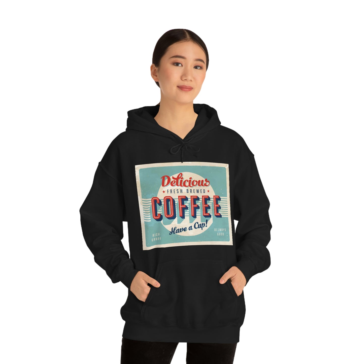 Unisex Heavy Blend™ Hooded Sweatshirt Vintage sign - Fresh Brewed Coffee