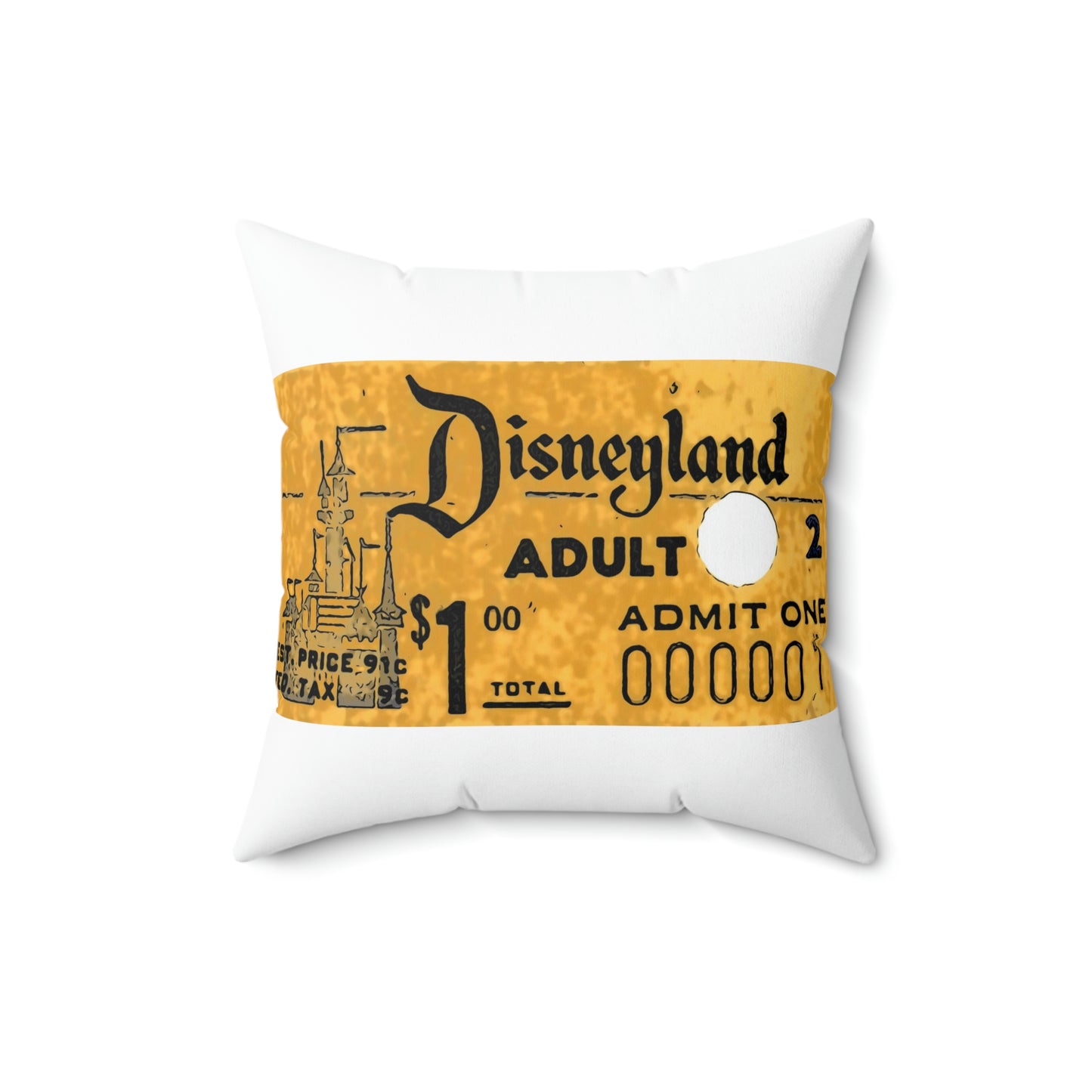 Spun Polyester Square Pillow Disneyland ~Vintage Ticket Stub