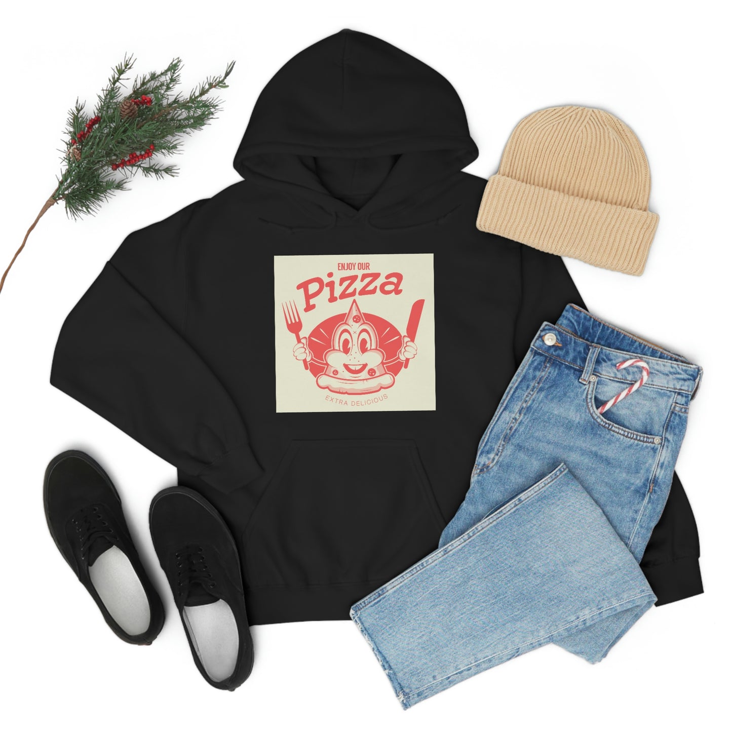 Unisex Heavy Blend™ Hooded Sweatshirt funny pizza logo in retro style
