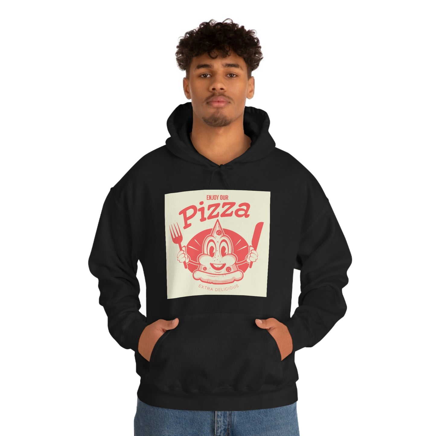 Unisex Heavy Blend™ Hooded Sweatshirt funny pizza logo in retro style