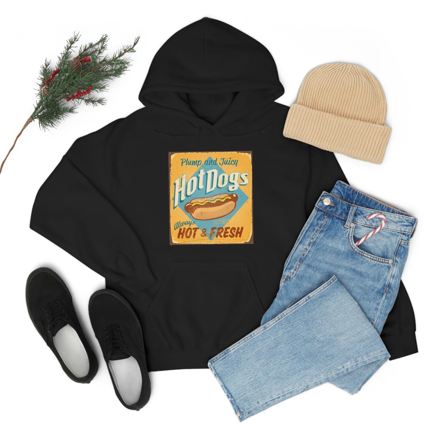 Unisex Heavy Blend™ Hooded Sweatshirt Vintage tin Sign ~ Hot dogs