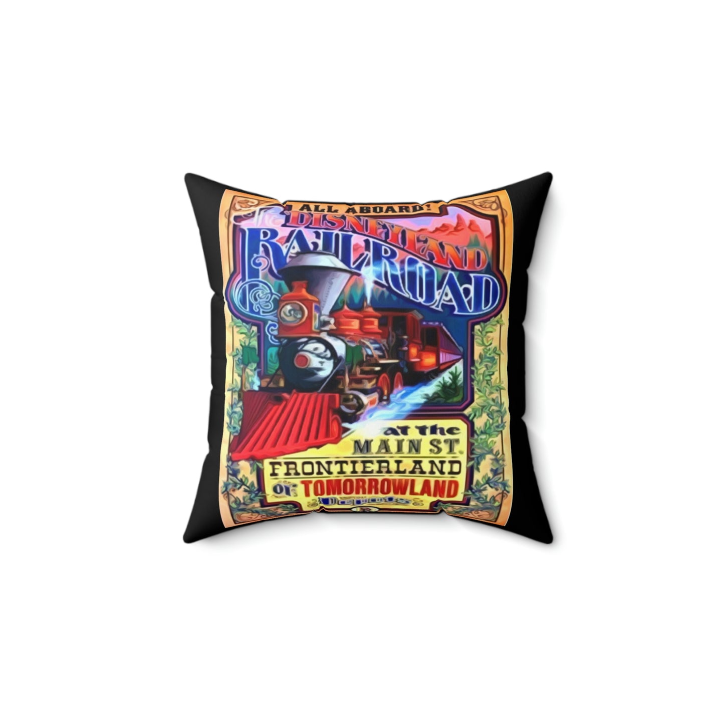 Spun Polyester Square Pillow Disneyland ~Rail Road~ train poster