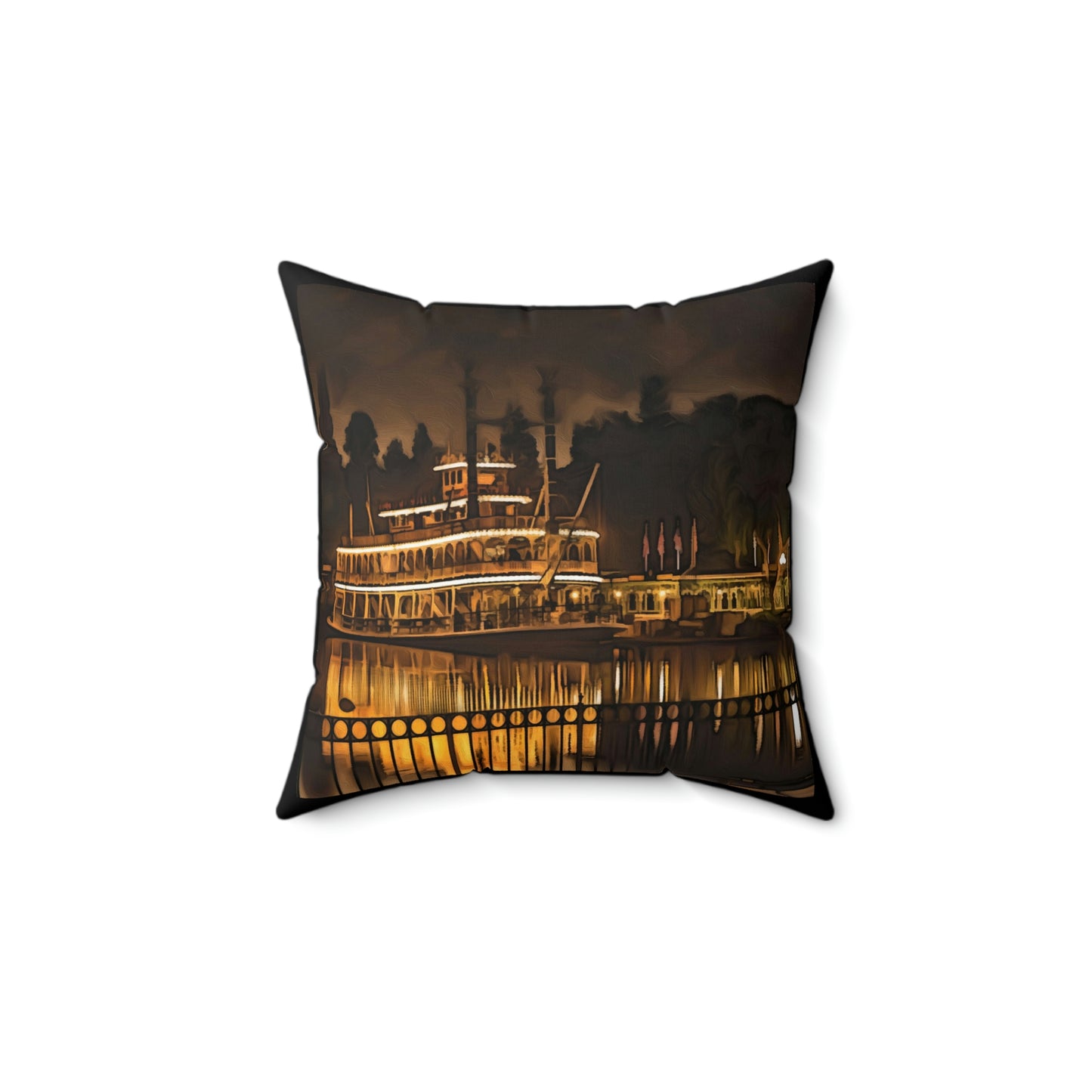 Spun Polyester Square Pillow Disneyland ~Mark Twain Riverboat~ Ride