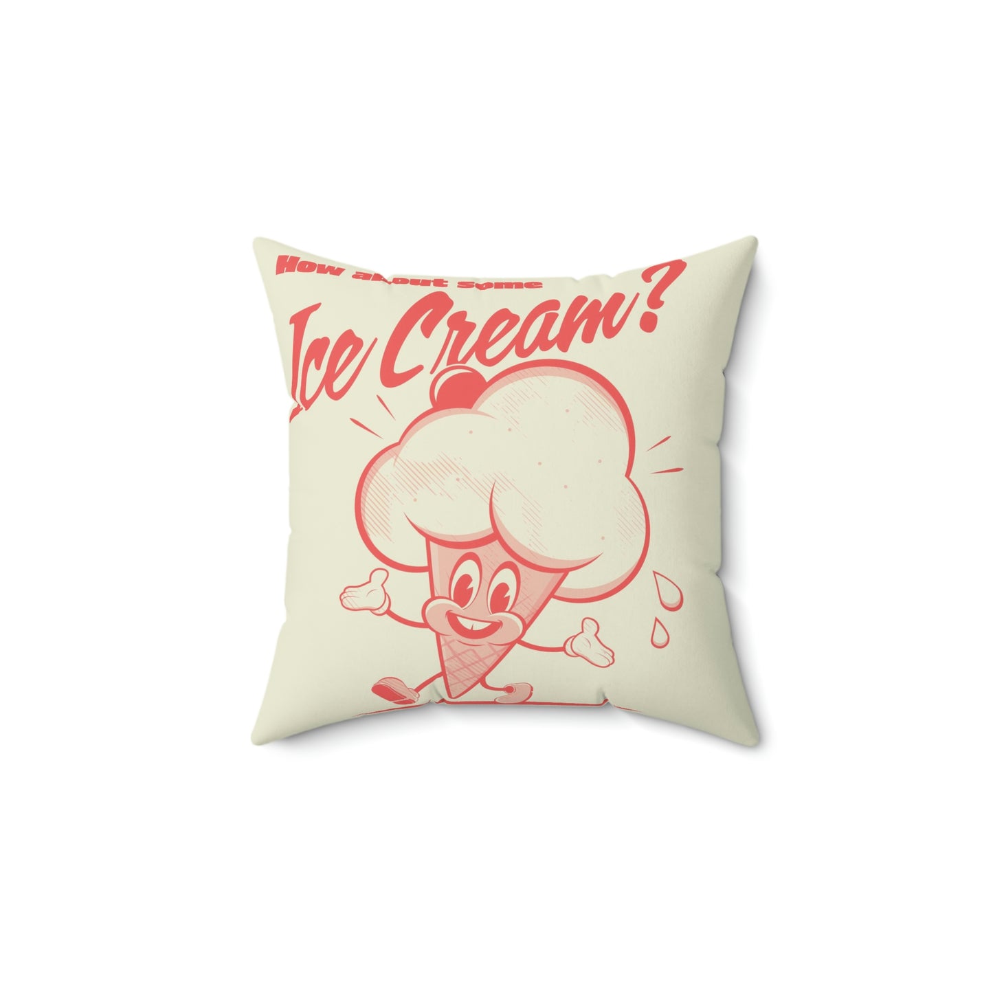 Spun Polyester Square Pillow retro cartoon illustration happy ice cream cone
