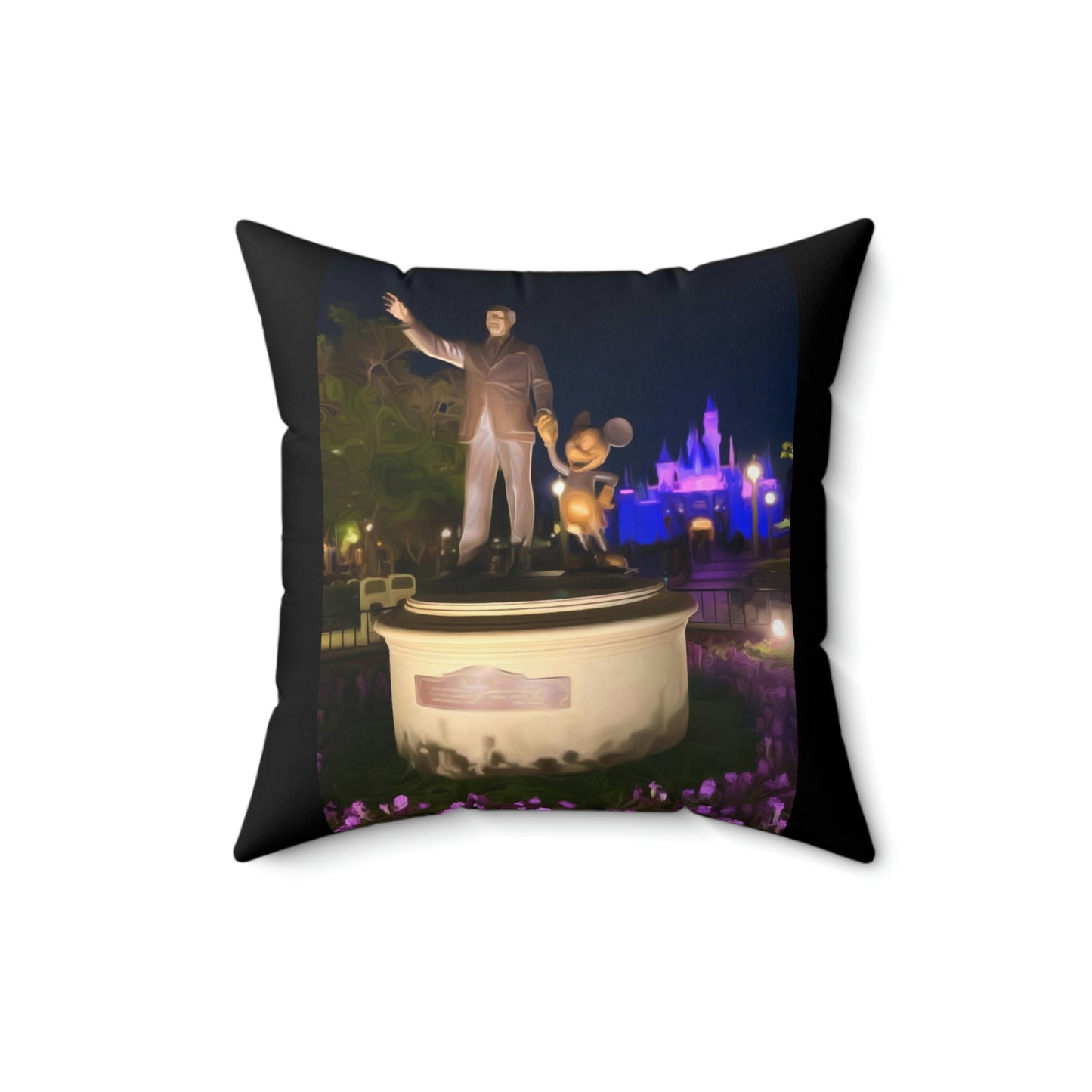 Spun Polyester Square Pillow Disneyland ~Walt Disney Mickey Statue ~ Belive