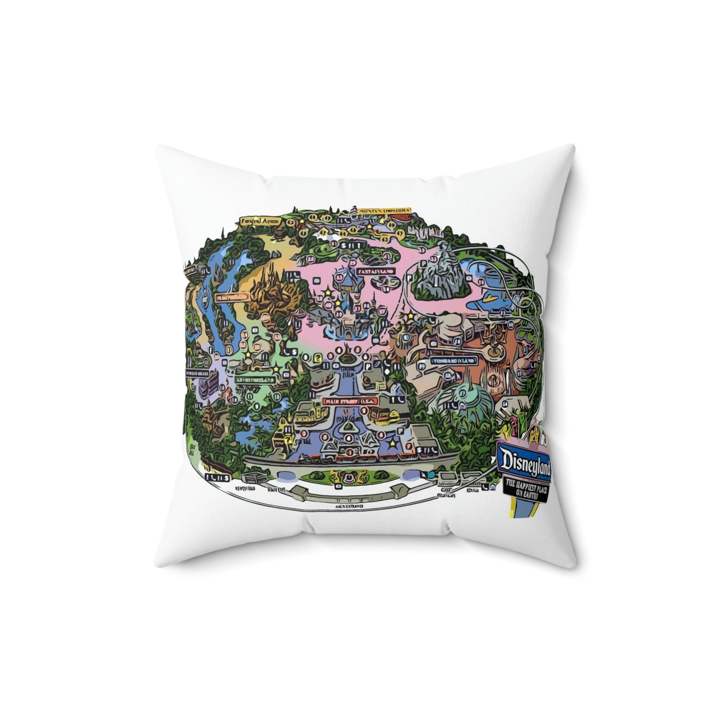 Spun Polyester Square Pillow Disneyland ~Park Map ~
