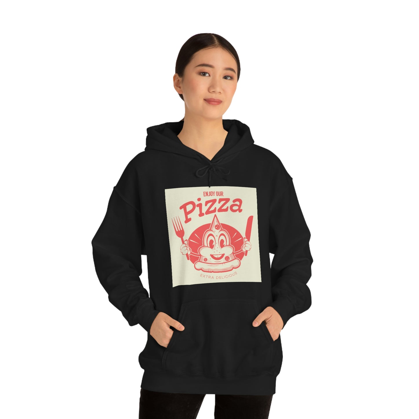 Unisex Heavy Blend™ Hooded Sweatshirt funny pizza logo in retro style