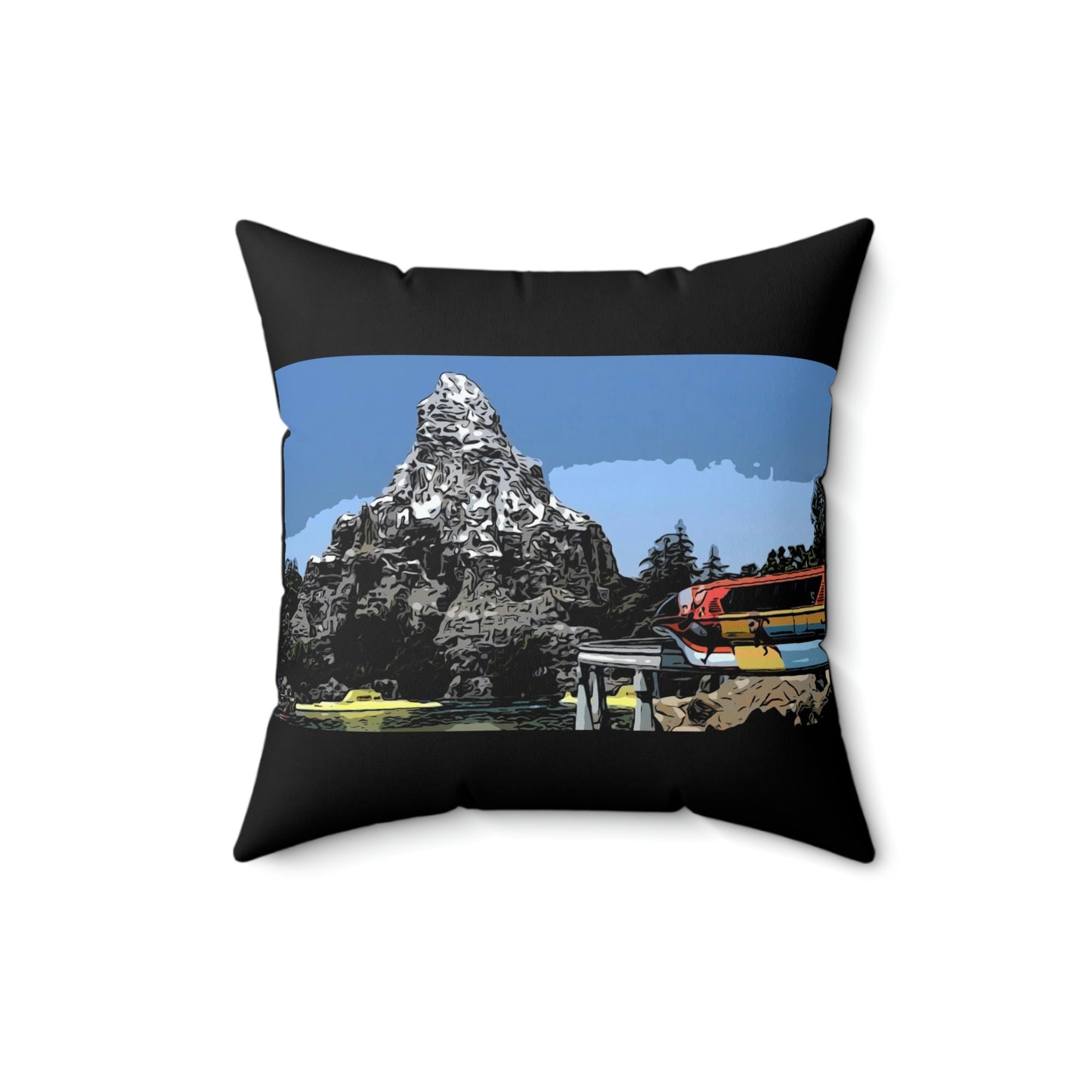 Spun Polyester Square Pillow Disneyland ~Matterhorn, Monorail, Nemo