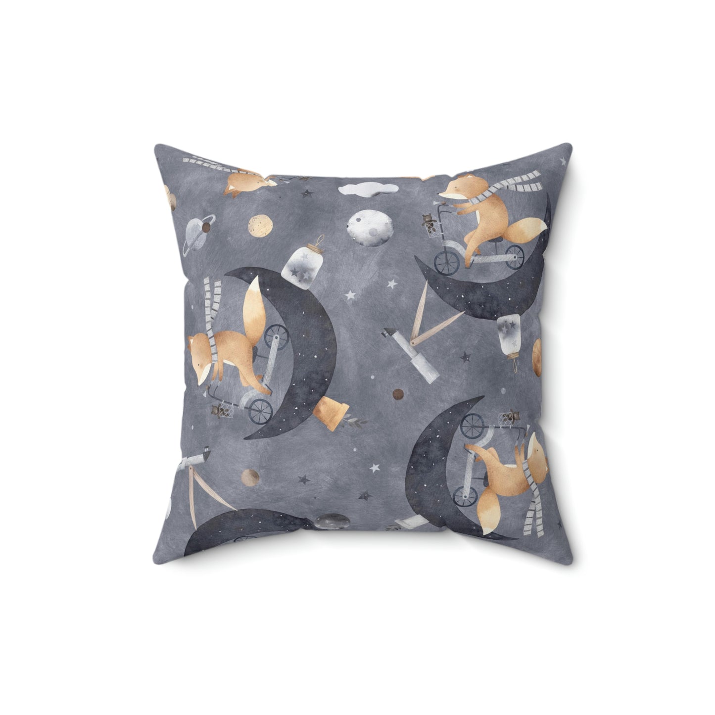 Spun Polyester Square Pillow Seamless pattern with fox in space, watercolor