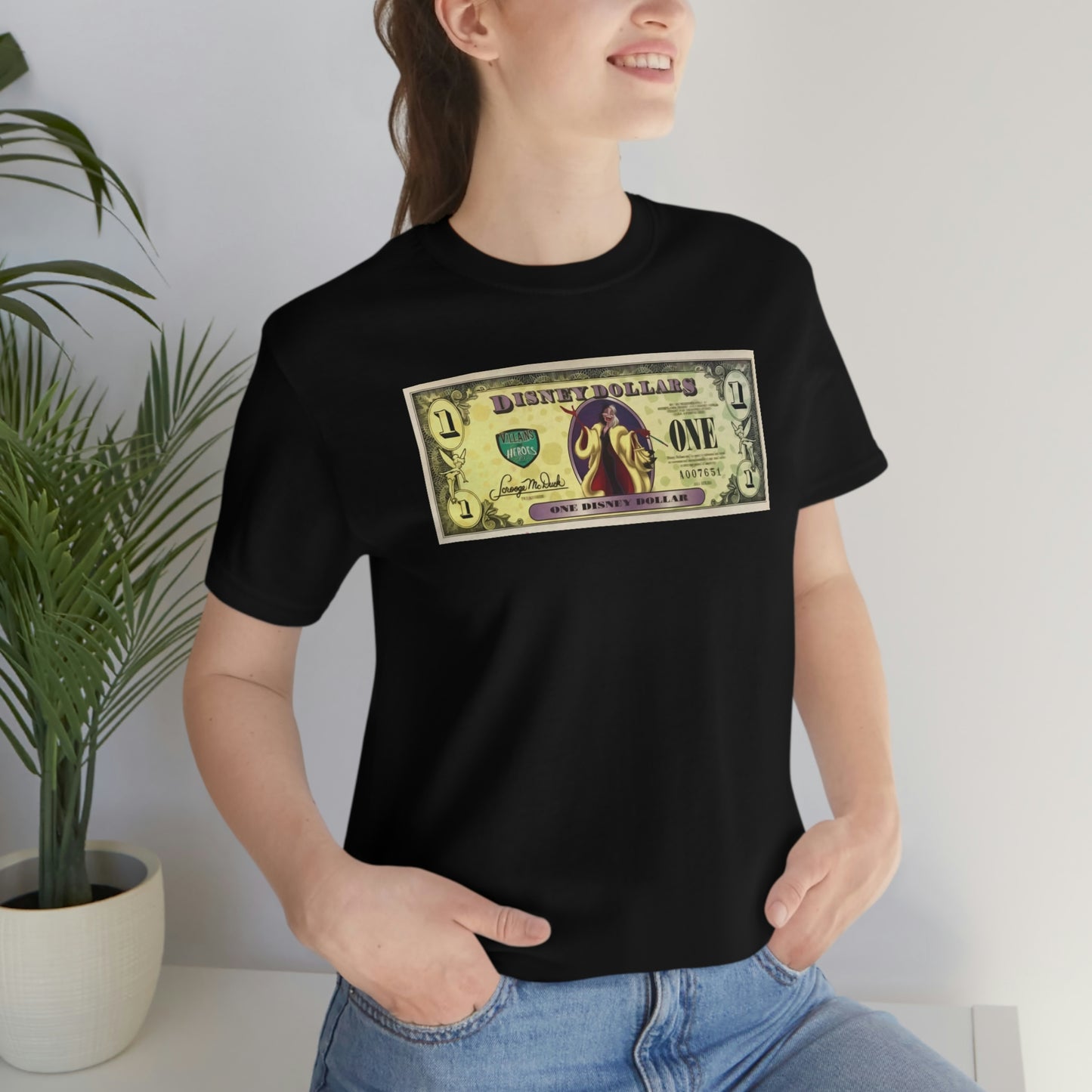 Unisex Jersey Short Sleeve Tee DISNEYLAND DOLLARS VILLAINS Cruella De Vil