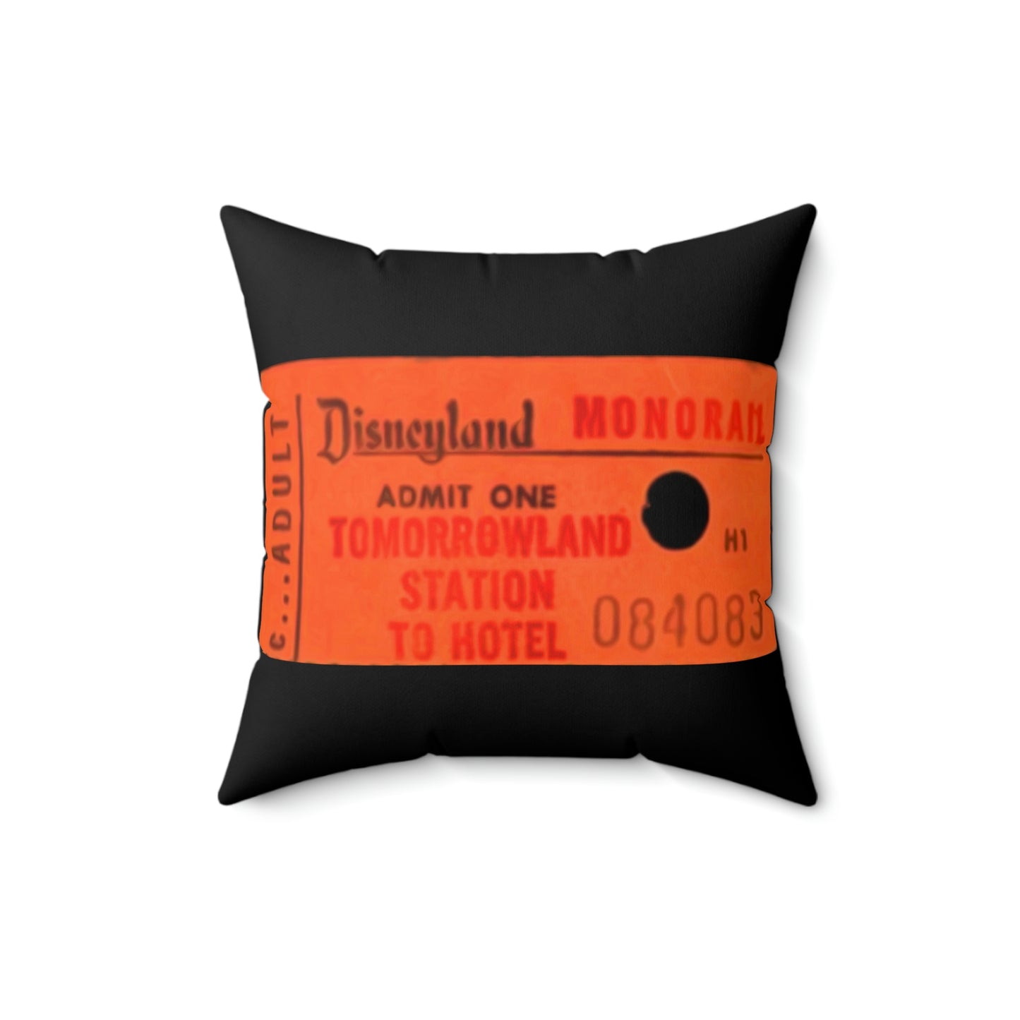 Spun Polyester Square Pillow Disneyland ~ Monorail Ticket stub vintage