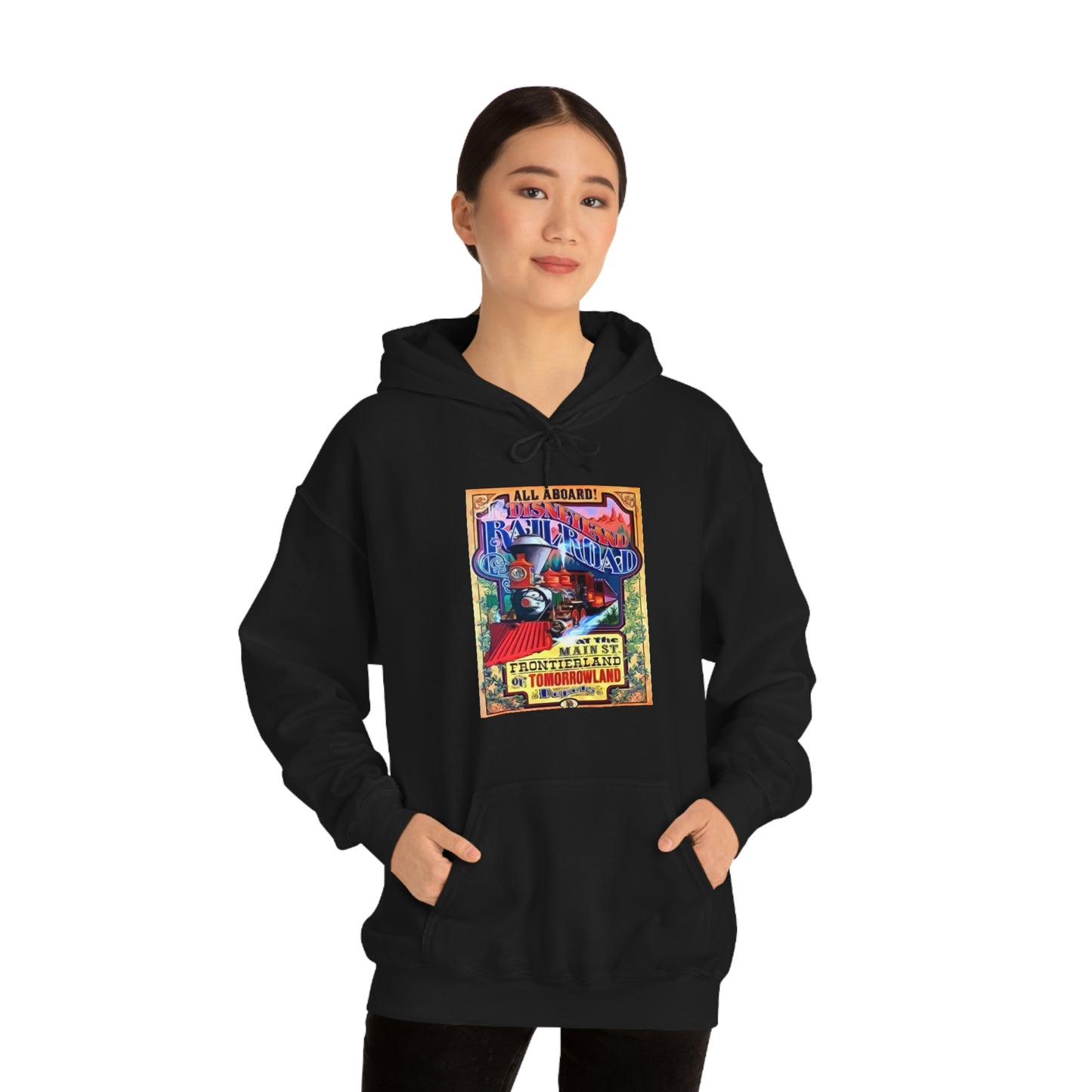 Unisex Heavy Blend Hooded Sweatshirt DISNEYLANDS RAILROAD VINTAGE Poster