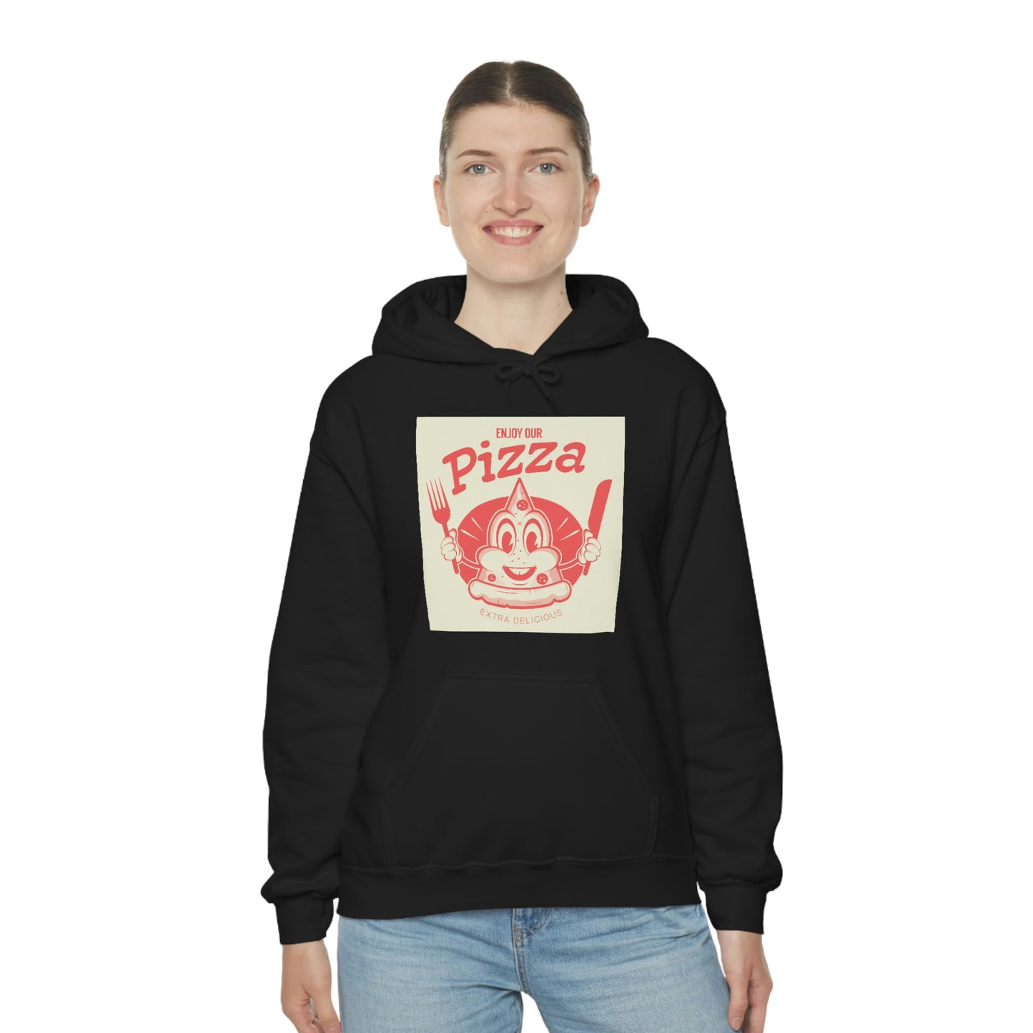 Unisex Heavy Blend™ Hooded Sweatshirt funny pizza logo in retro style