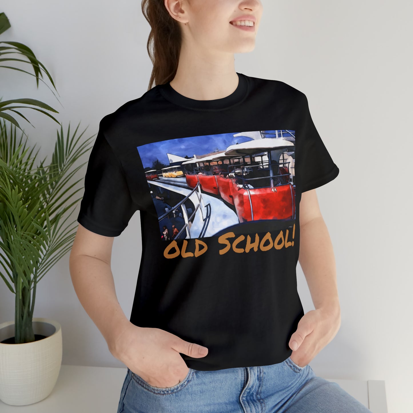 Unisex Jersey Short Sleeve Tee Painting of Disneyland People Mover old school!