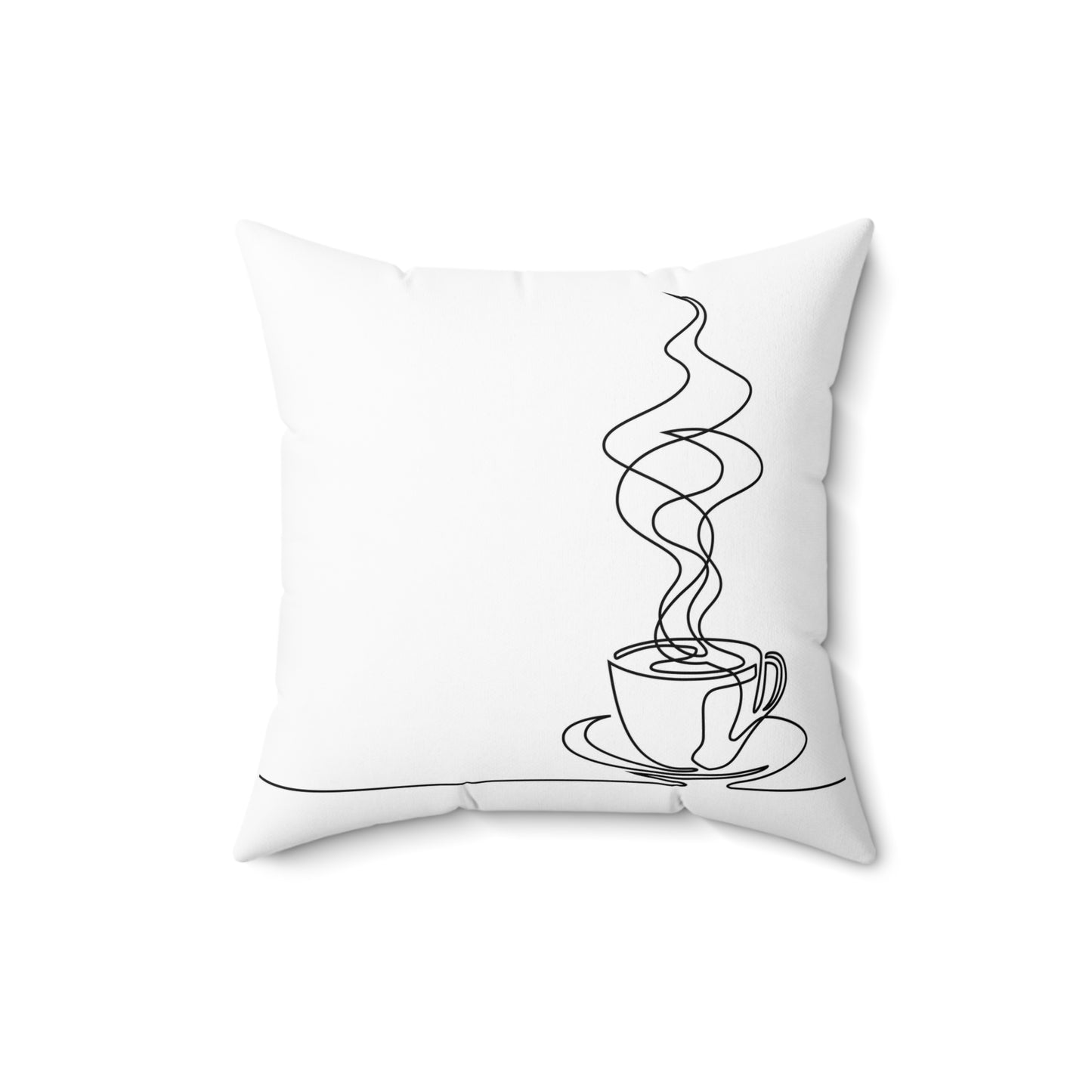 Spun Polyester Square Pillow Continuous line drawing of cup of coffee