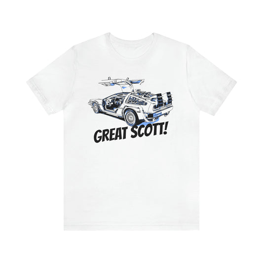 Unisex Jersey Short Sleeve Tee BACK TO THE FUTURE movie " GREAT SCOTT!"