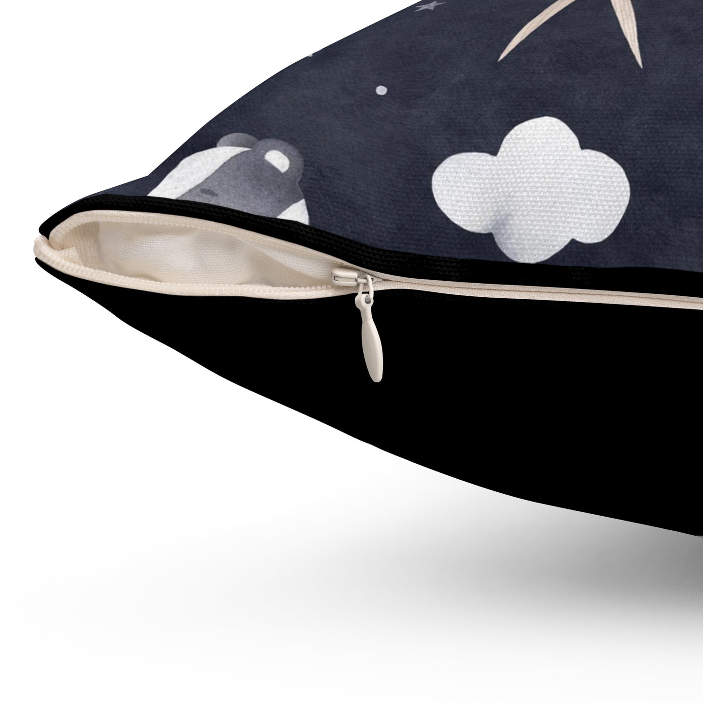 Spun Polyester Square Pillow A cute badger has an adventurous dream.