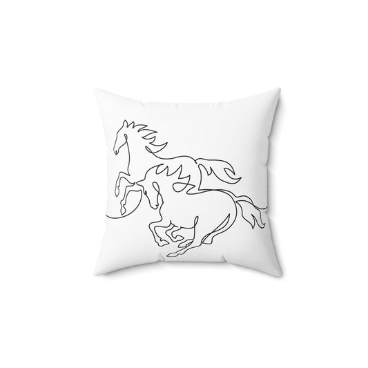 Spun Polyester Square Pillow Galloping horses. Continuous one line